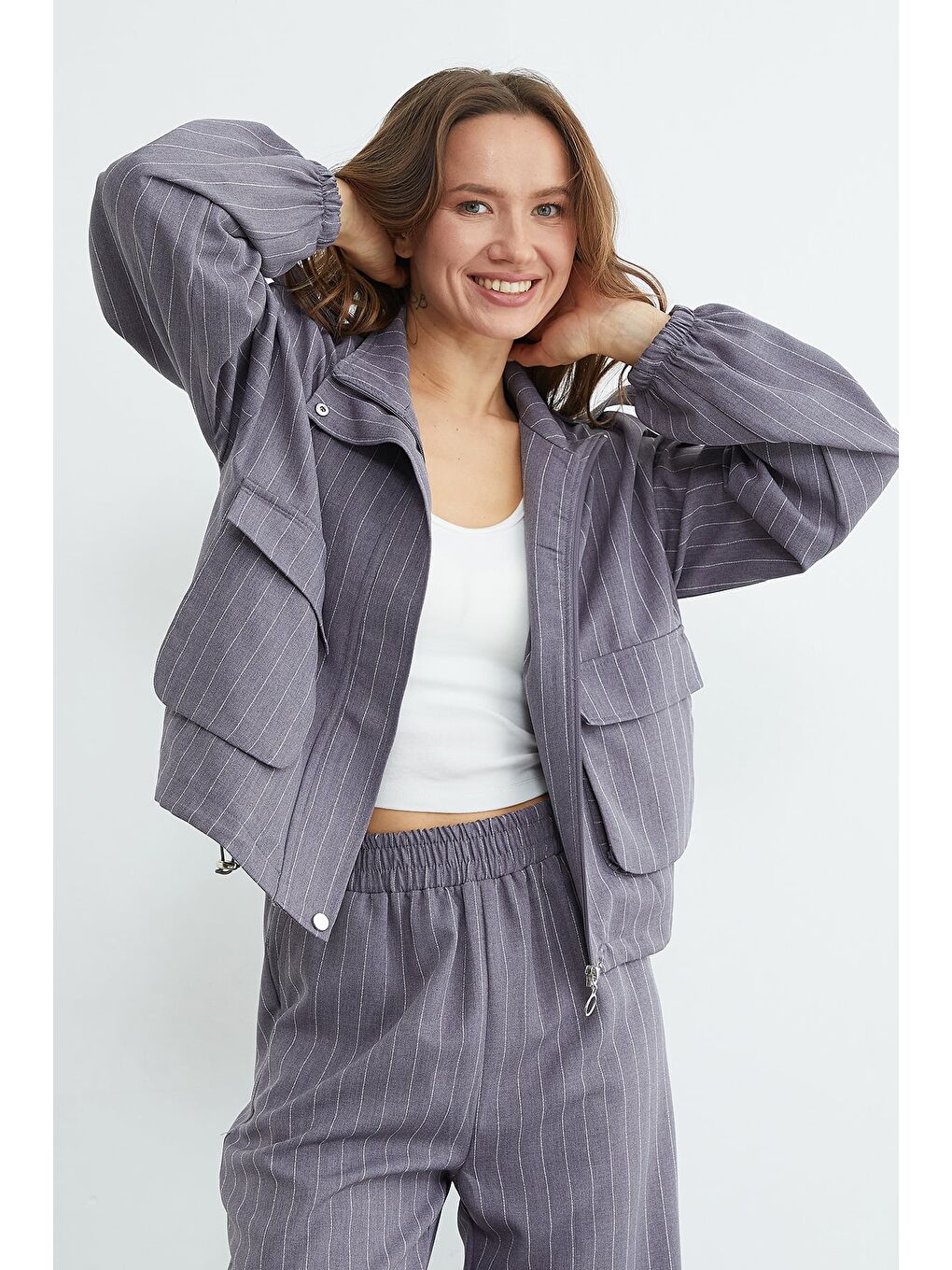 Antrasit Çizgili Beli Stoperli Fermuarlı 2 Li Takım-3