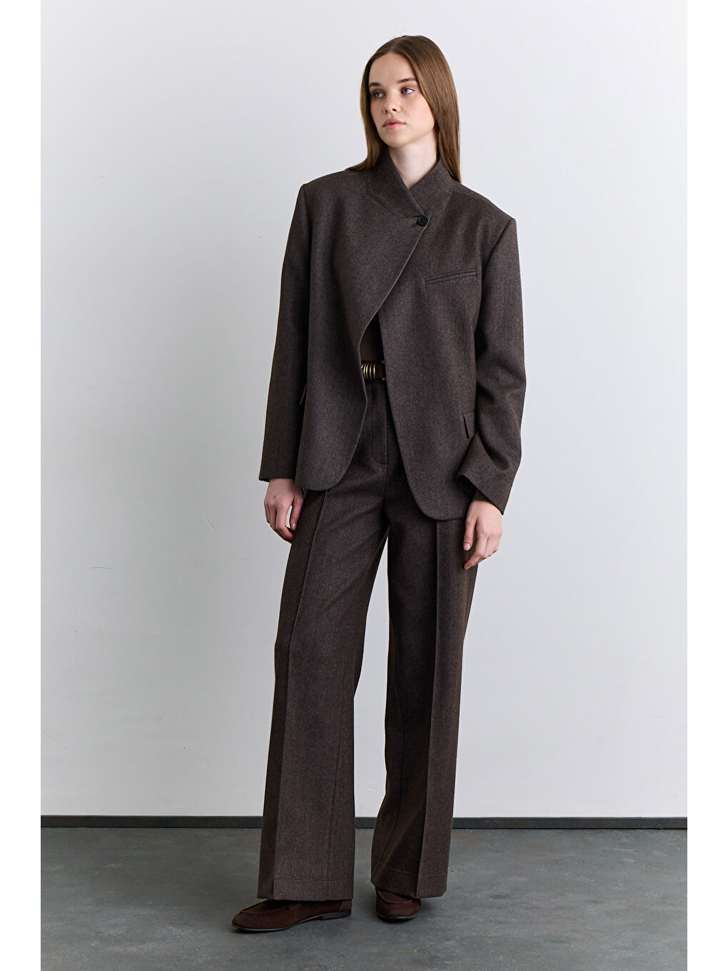 Bej Yüksek Yaka Blazer Ceket Vizon-7