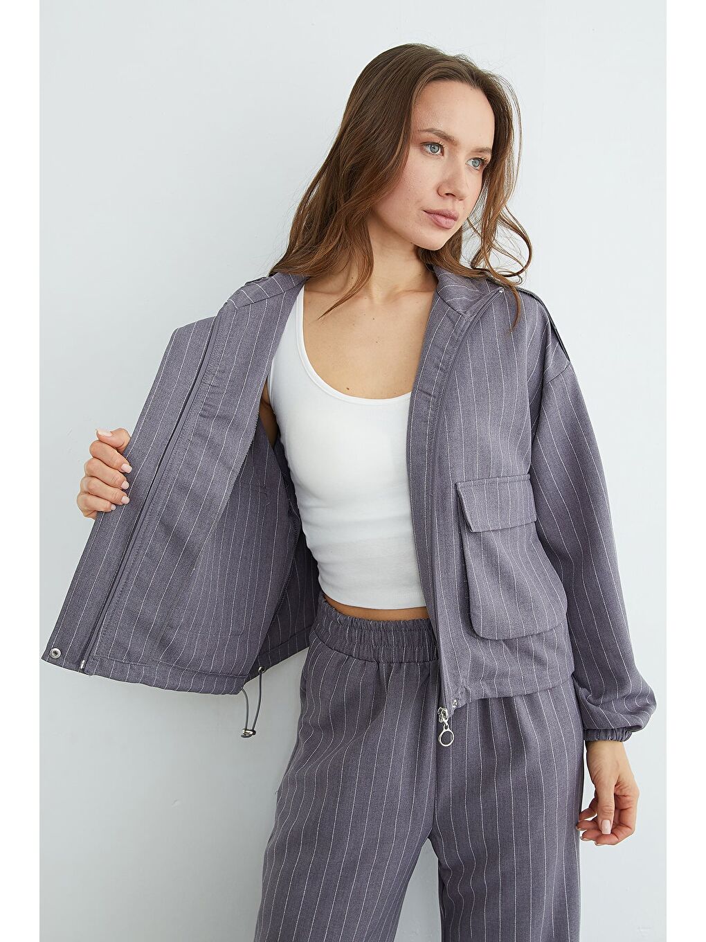 Antrasit Çizgili Beli Stoperli Fermuarlı 2 Li Takım-4