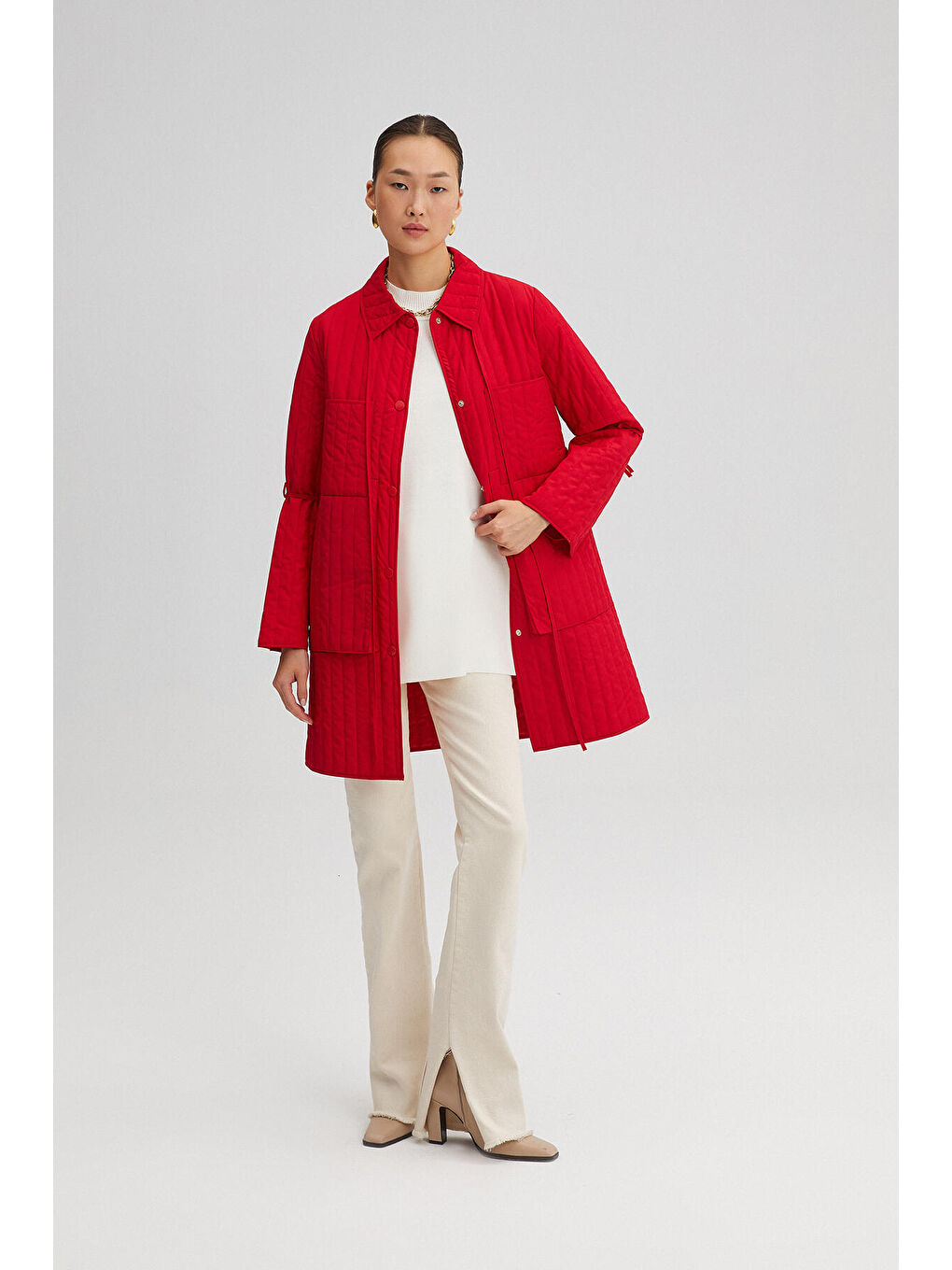 Kırmızı Kapitone İnce Ceket-2