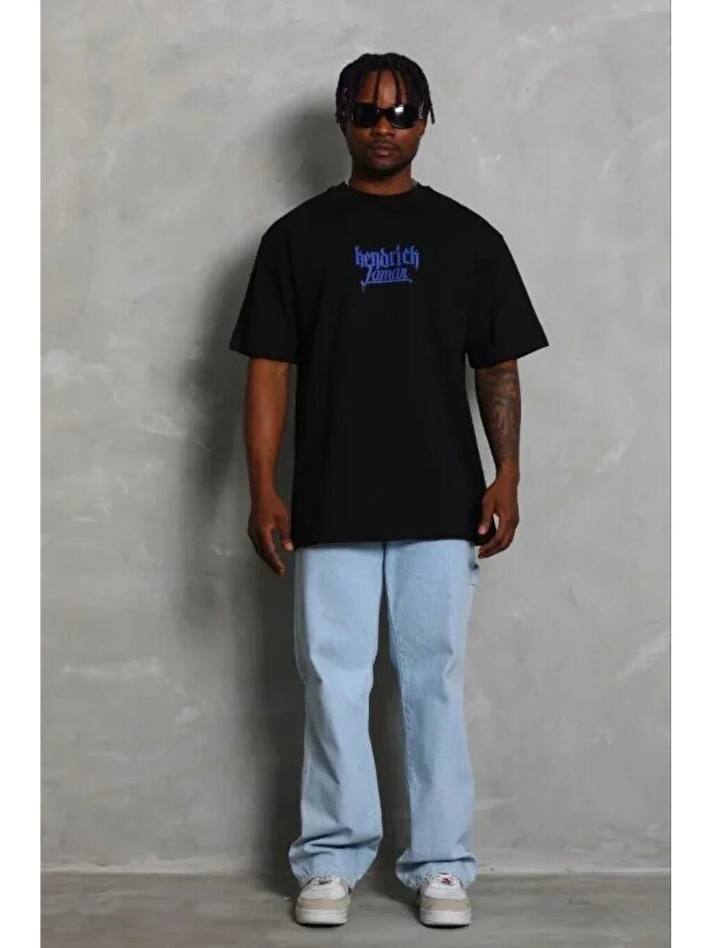 Siyah Erkek Baskılı Tişört Kısa Kol Bisiklet Yaka