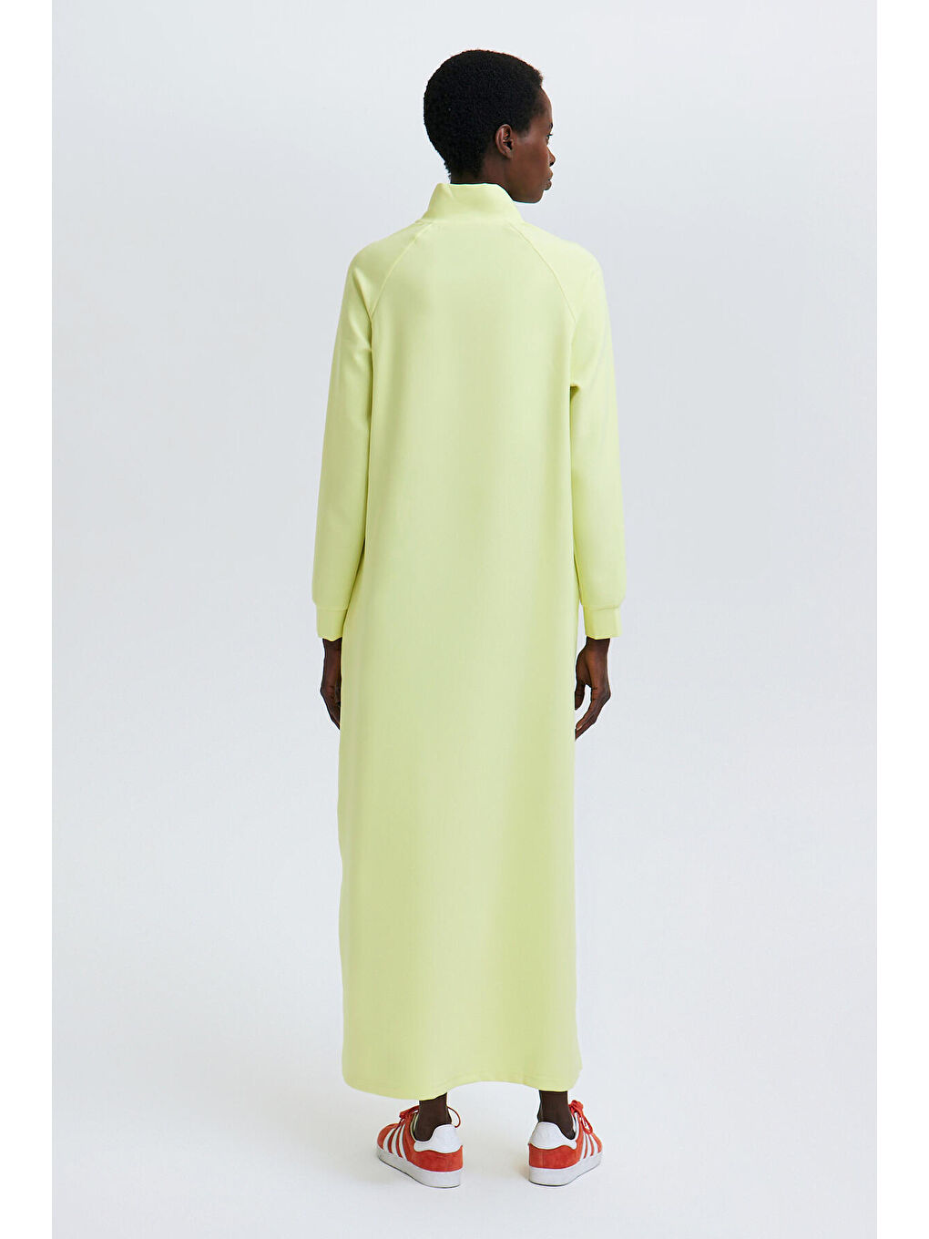 Sarı Fermuarlı Krep Elbise-4