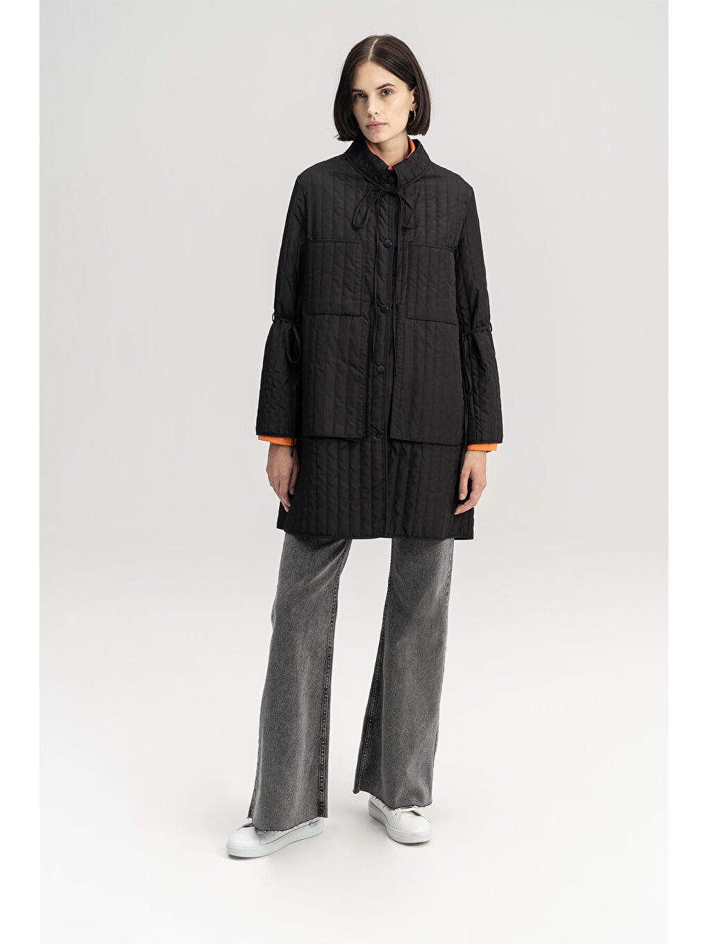 Siyah Kapitone İnce Ceket-2