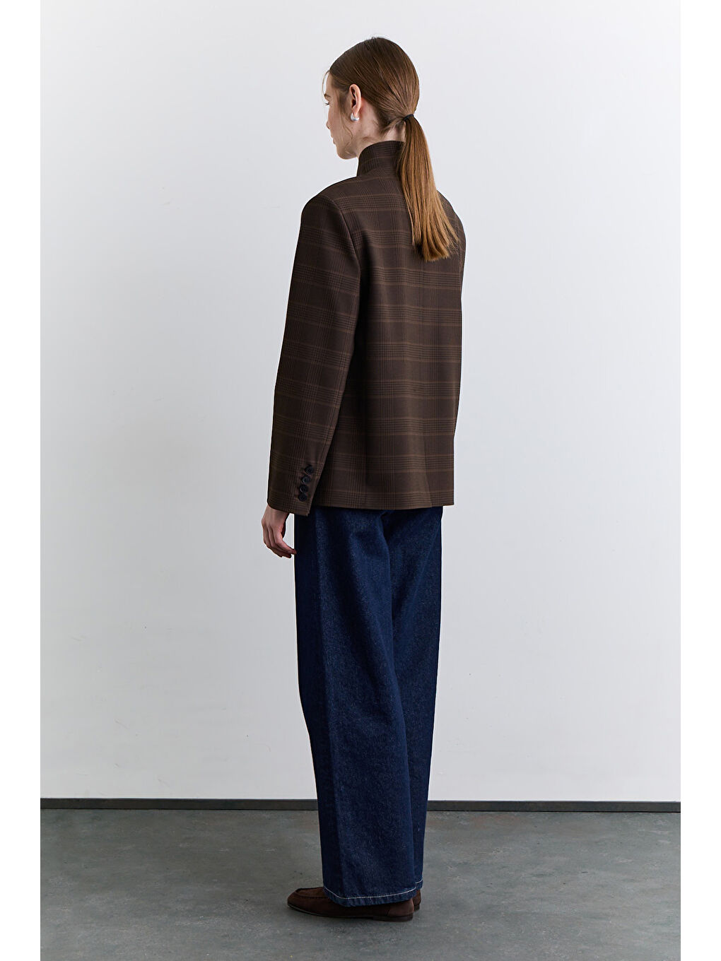 Karışık Yüksek Yaka Blazer Ceket Ekose-5