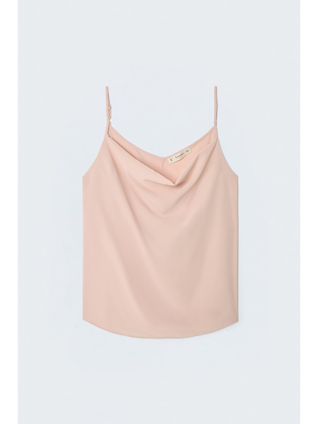 Pembe Askılı Degaje Yaka Bluz - Pudra-3