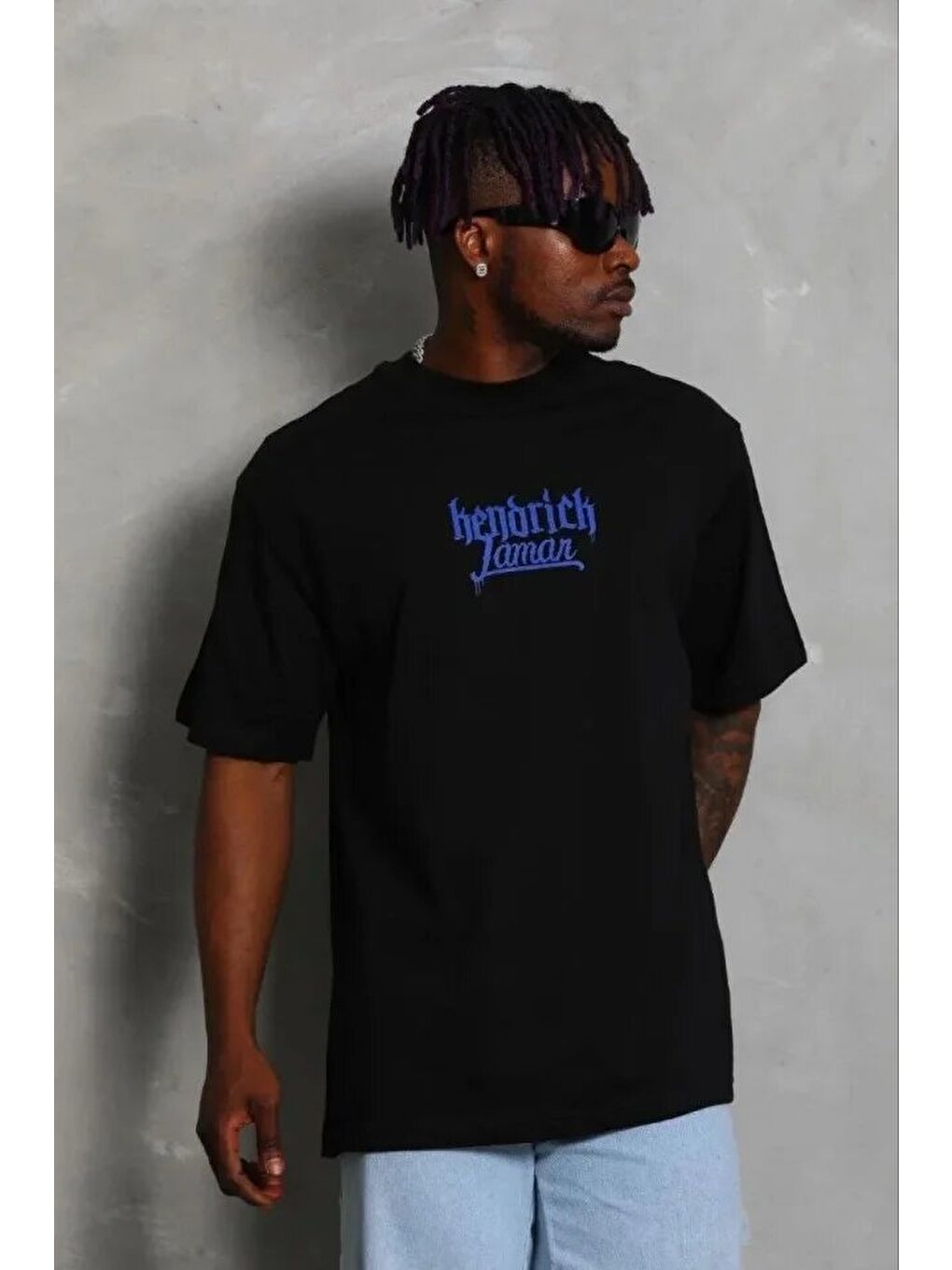 Siyah Erkek Baskılı Tişört Kısa Kol Bisiklet Yaka-1