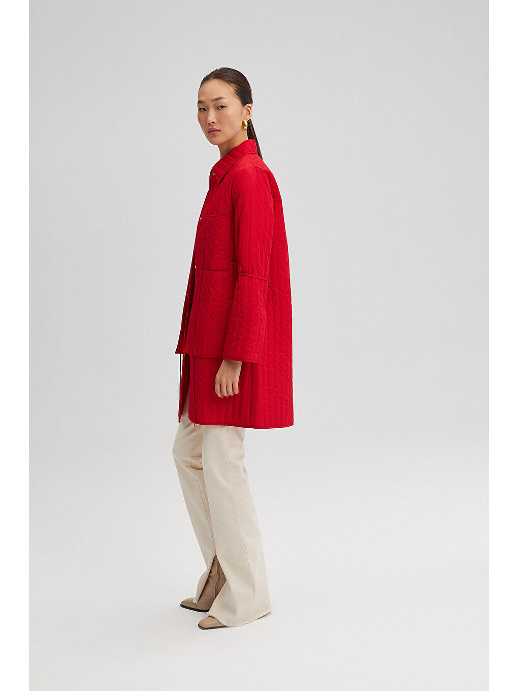 Kırmızı Kapitone İnce Ceket-3