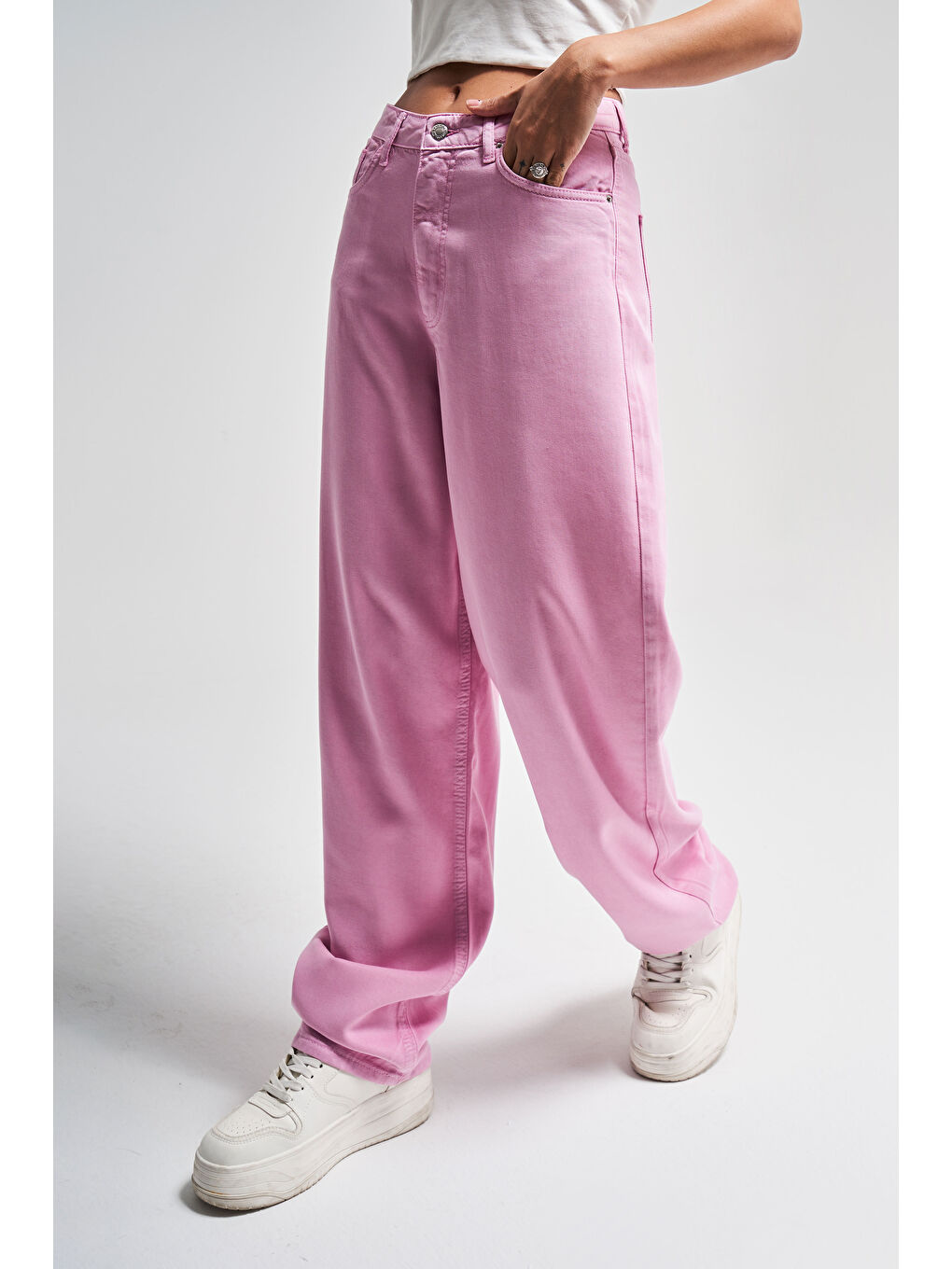 Kadın Lila Renk 6s5-98 Skater Fit Viskon Dökümlü Kumaş %100 Pamuk Denim Jean