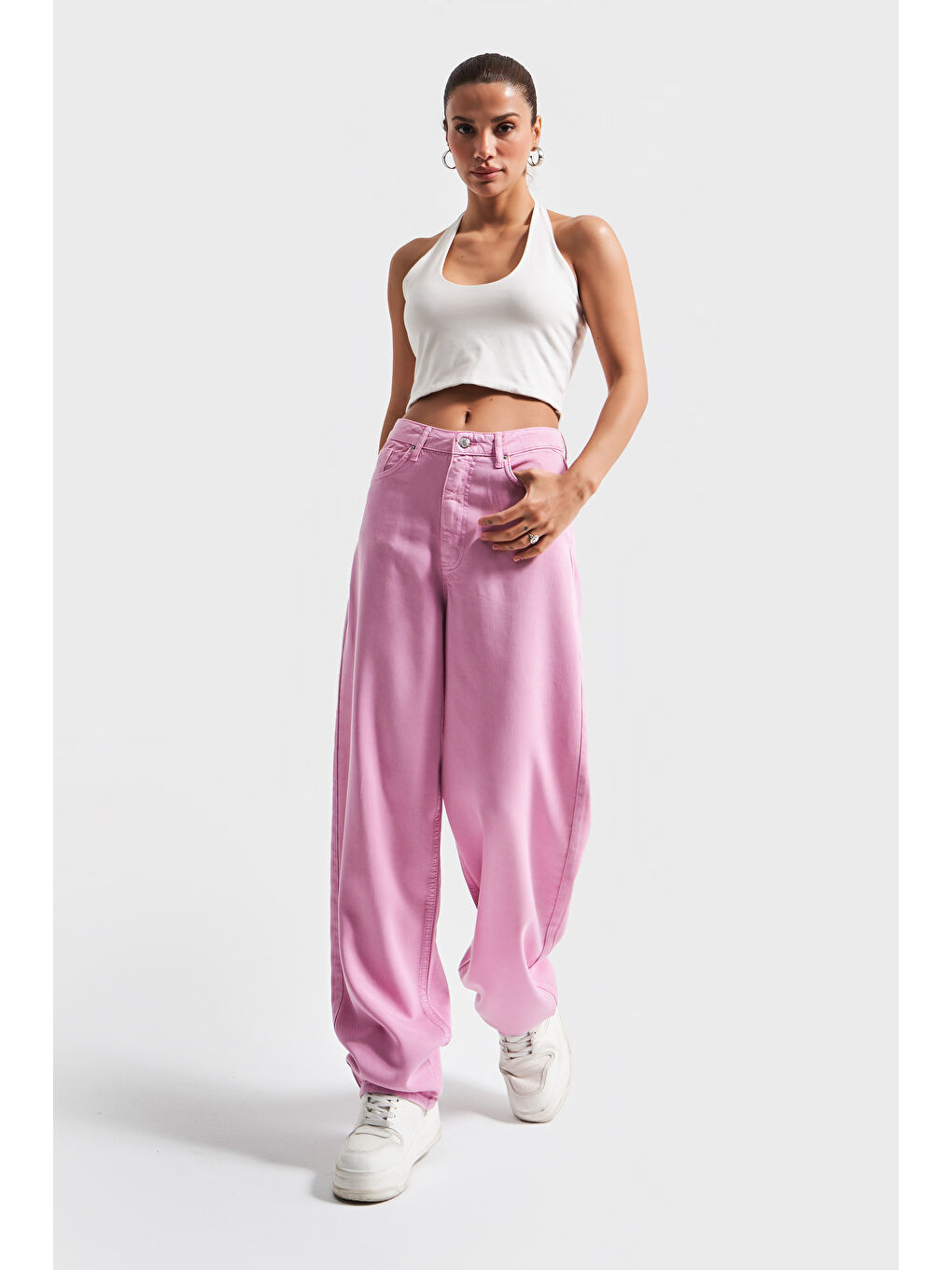 Kadın Lila Renk 6s5-98 Skater Fit Viskon Dökümlü Kumaş %100 Pamuk Denim Jean-1