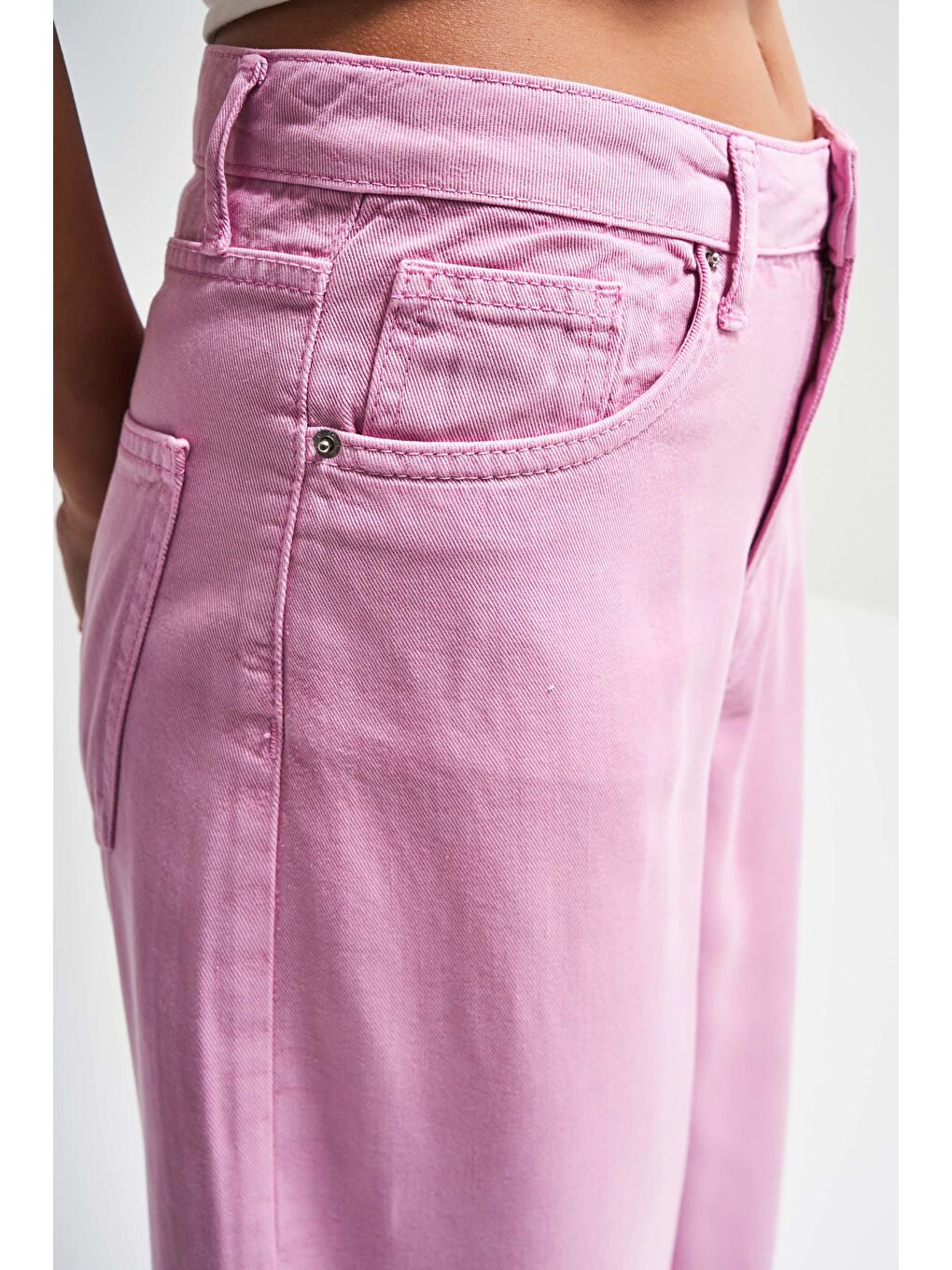 Kadın Lila Renk 6s5-98 Skater Fit Viskon Dökümlü Kumaş %100 Pamuk Denim Jean-2