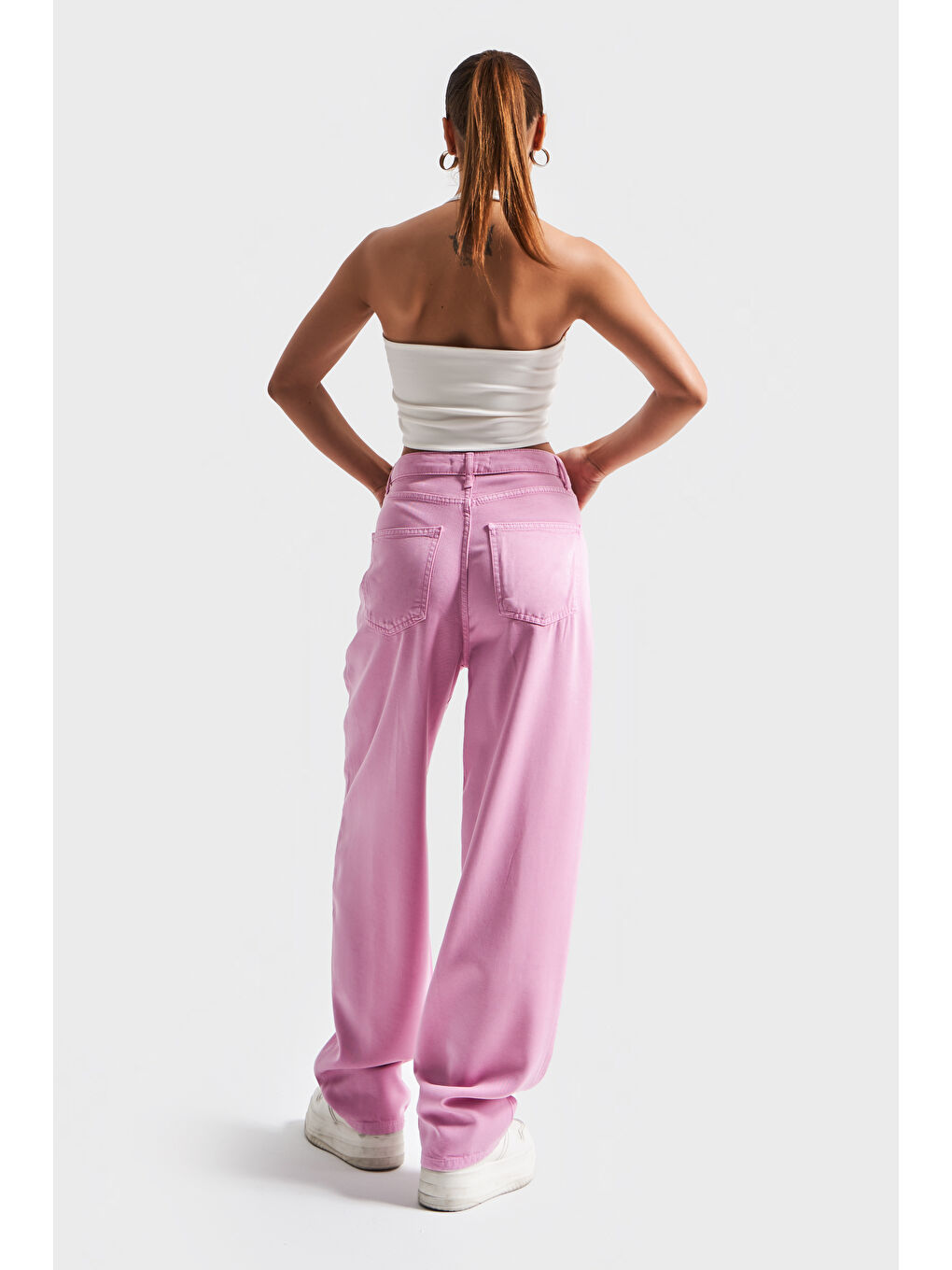 Kadın Lila Renk 6s5-98 Skater Fit Viskon Dökümlü Kumaş %100 Pamuk Denim Jean-3