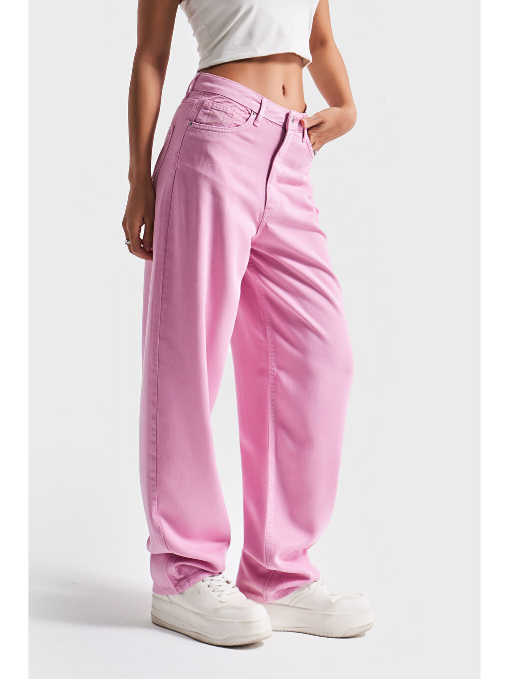 Kadın Lila Renk 6s5-98 Skater Fit Viskon Dökümlü Kumaş %100 Pamuk Denim Jean-4