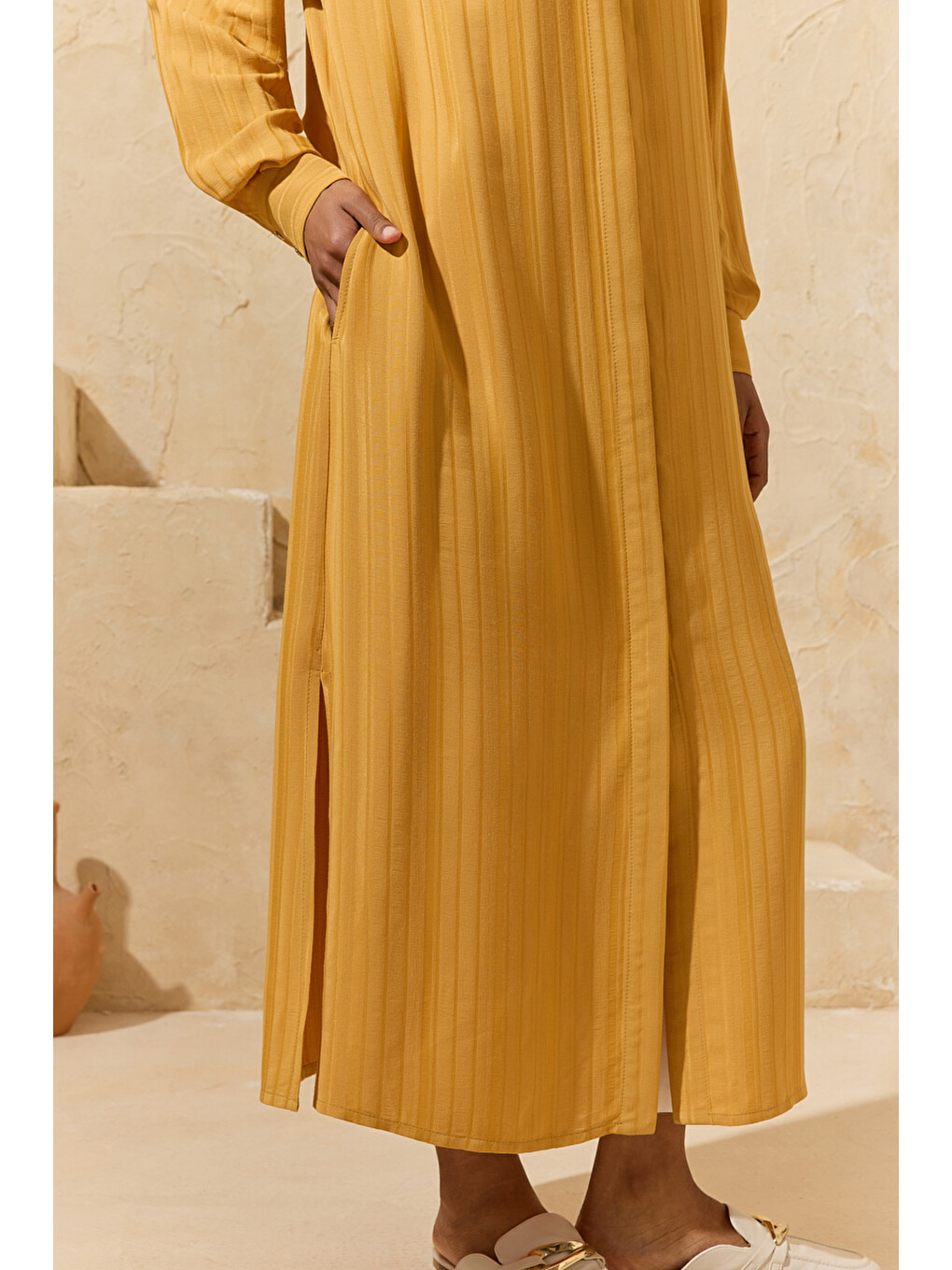 Sarı Safran Renge Renk Çizgili Tunik-5