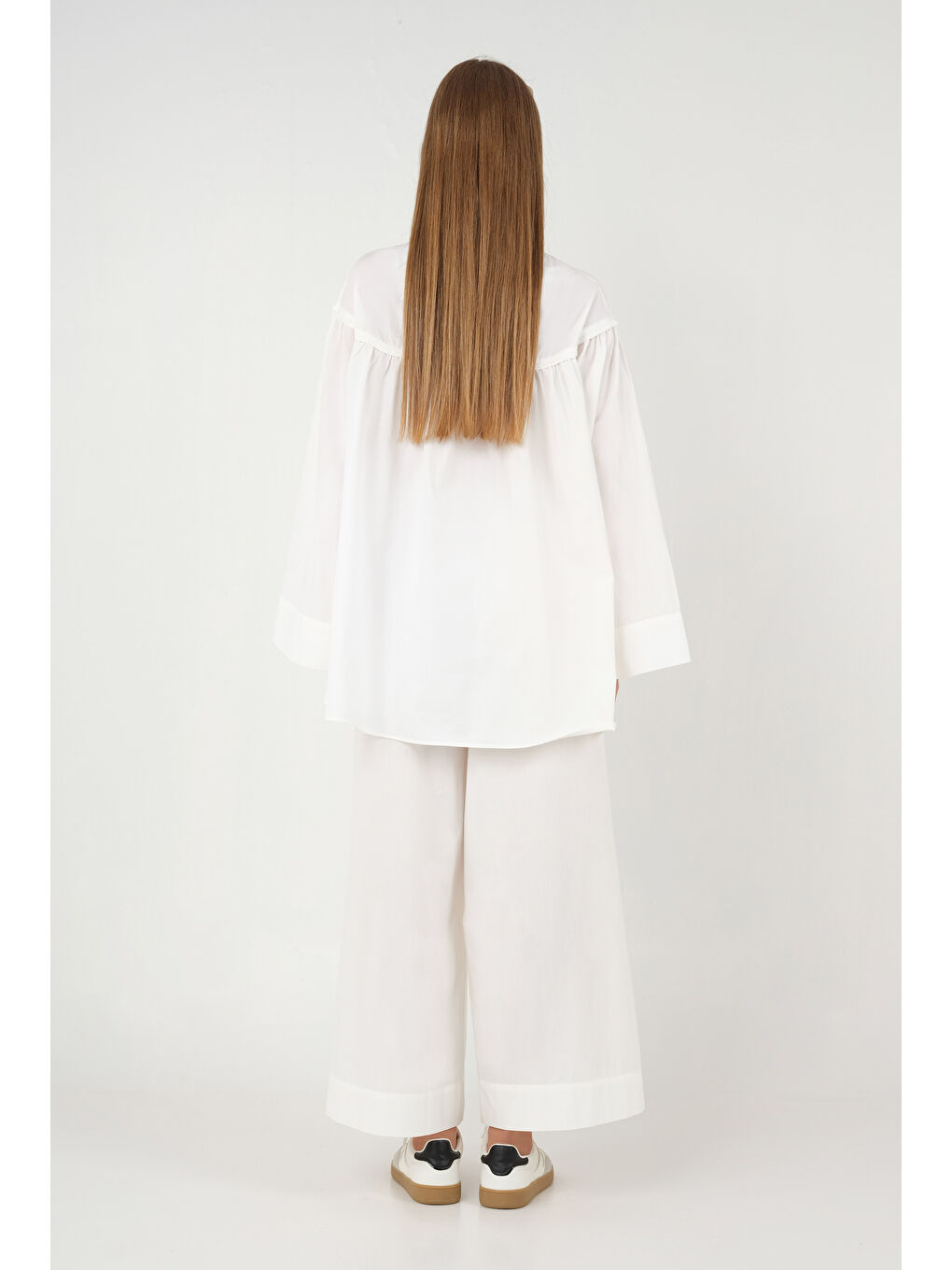 Büzgülü Poplin Tunik Beyaz-3