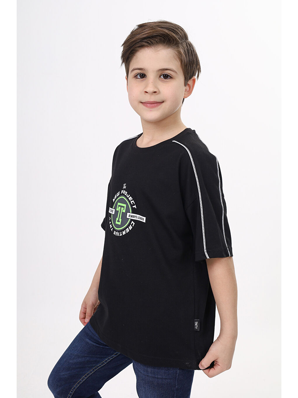Siyah Erkek Çocuk Baskılı Tişört-1