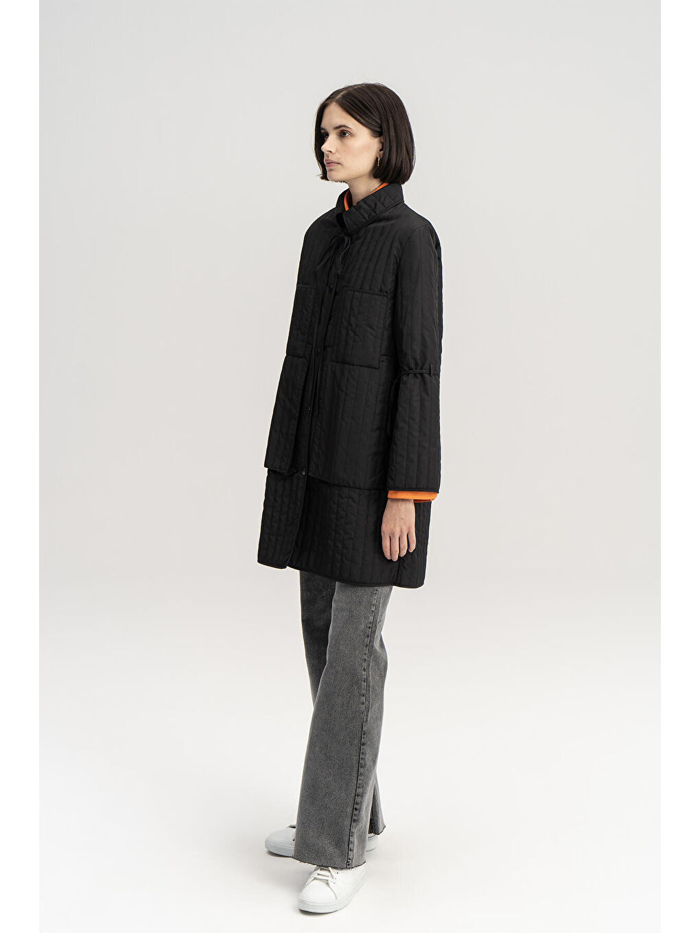 Siyah Kapitone İnce Ceket-3