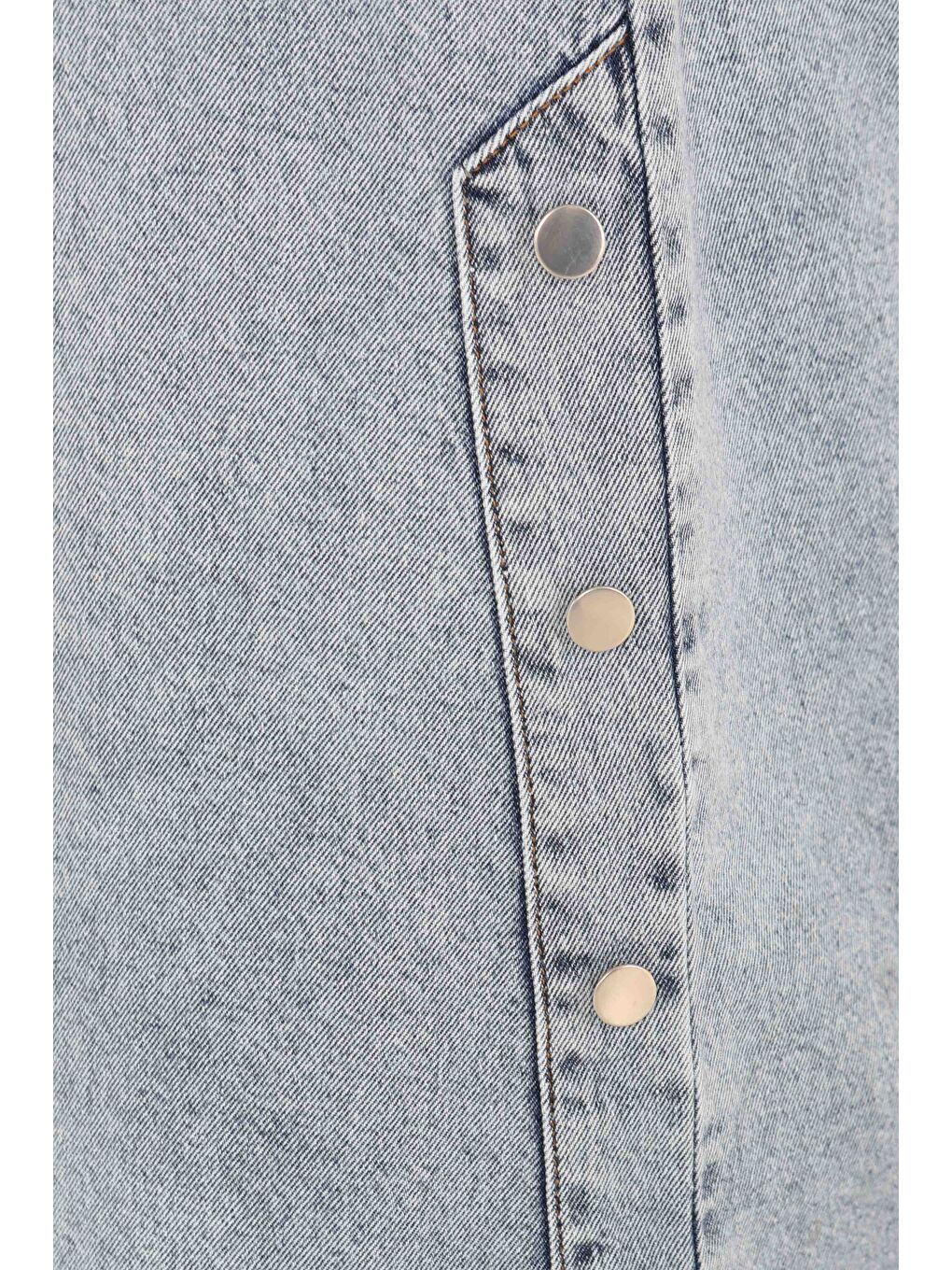 Yanları Düğme Detaylı Etek Buz Mavisi - 27161-6