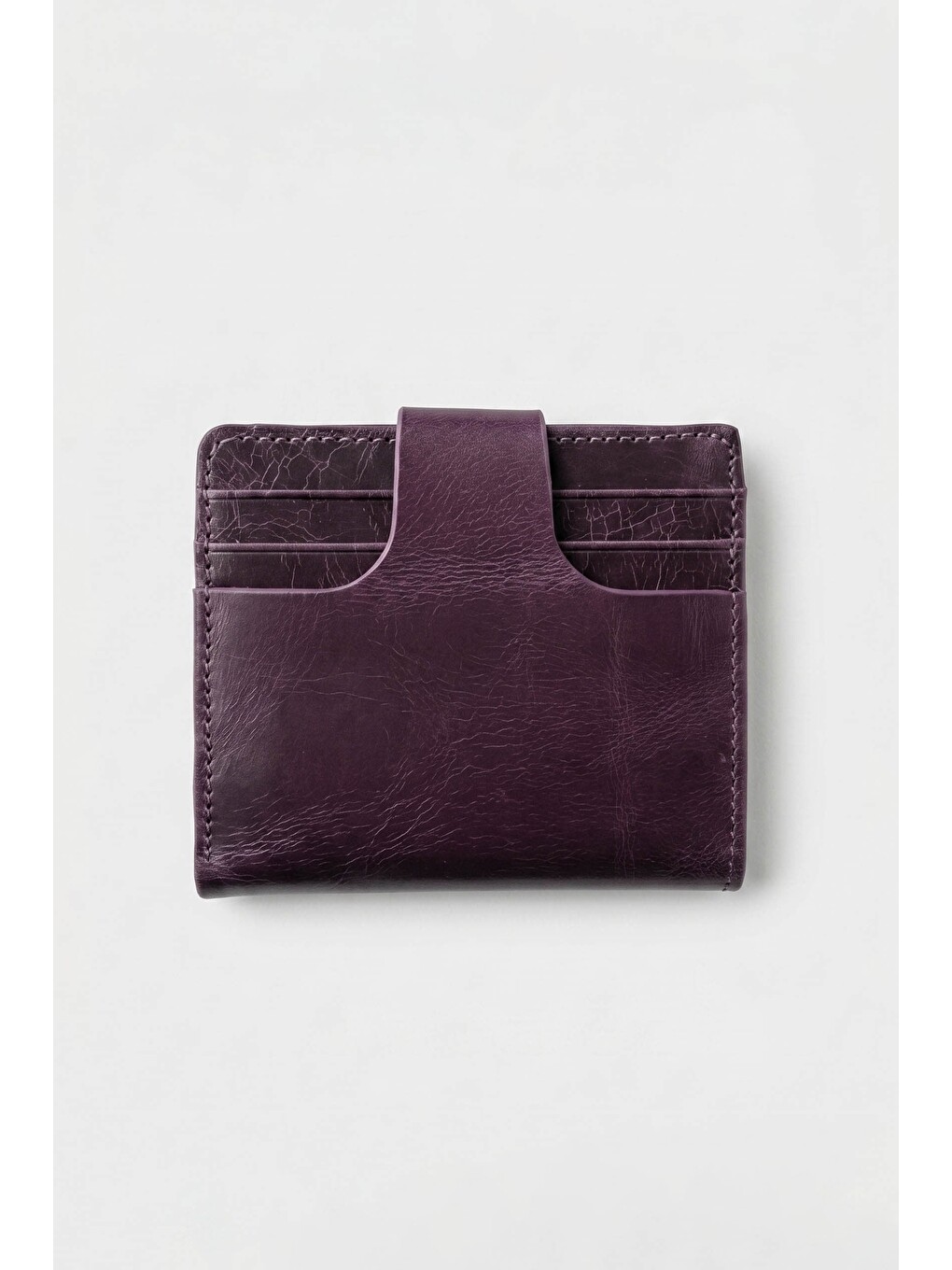 Erkek Hakiki Deri Trifold Çıtçıtlı Klasik Cüzdan Mürdüm-1