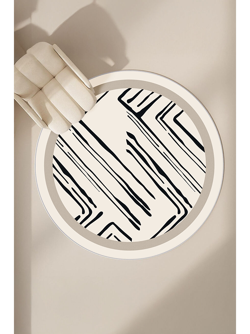 Ekru Dekoratif Salon Halısı, Makinada Yıkanabilir, Kaymaz Taban, İnce & Modern Tasarım-3