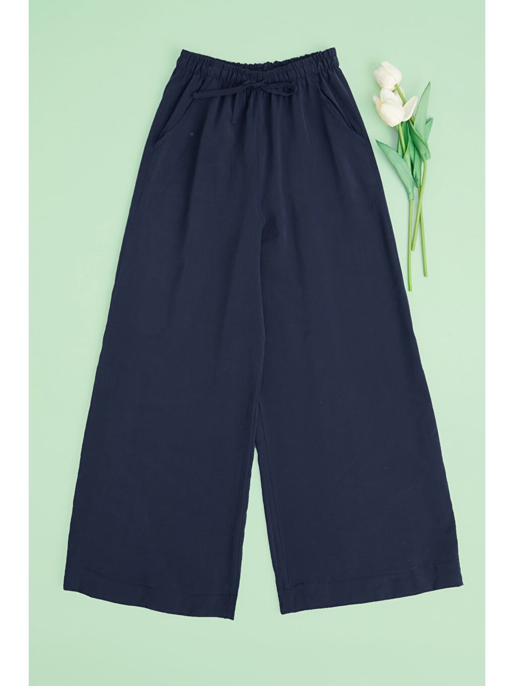 Lacivert Beli Lastikli Cepli Kız Çocuk Pantolon