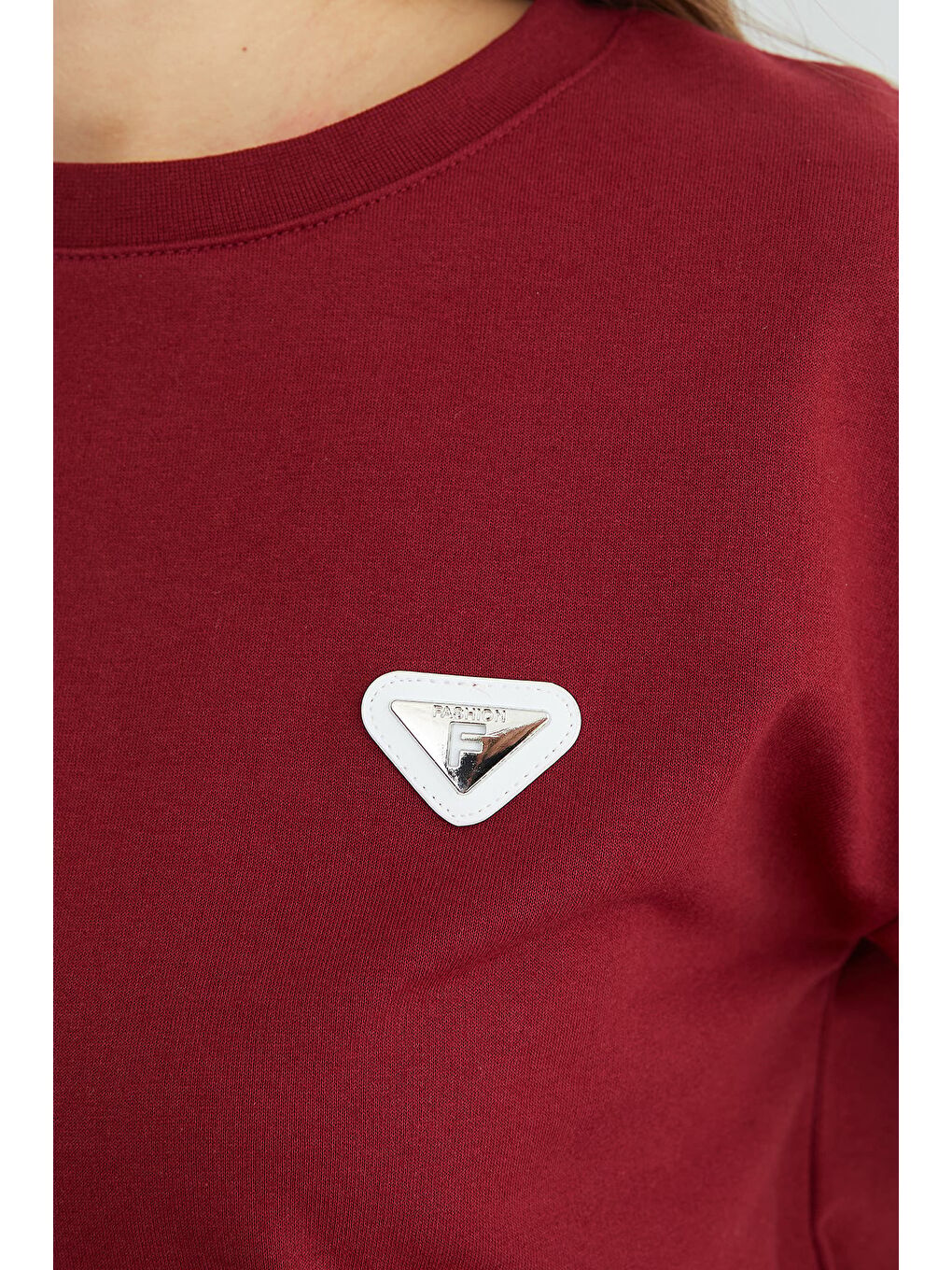 Bordo Metal Aksesuarlı Bisiklet Yaka Tişört-4