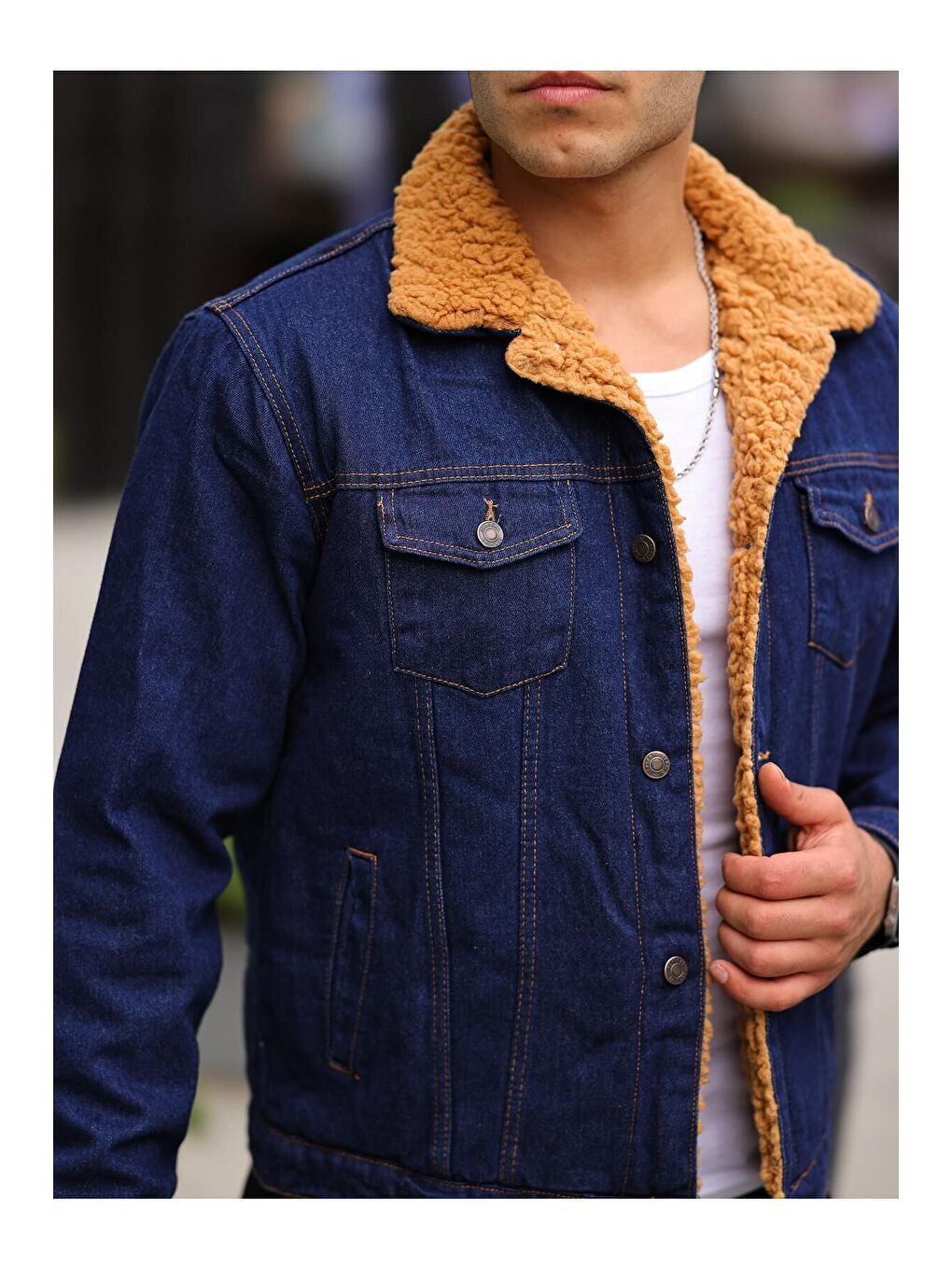 Sarı ERKEK İÇİ KÜRKLÜ Jean CEKET-1