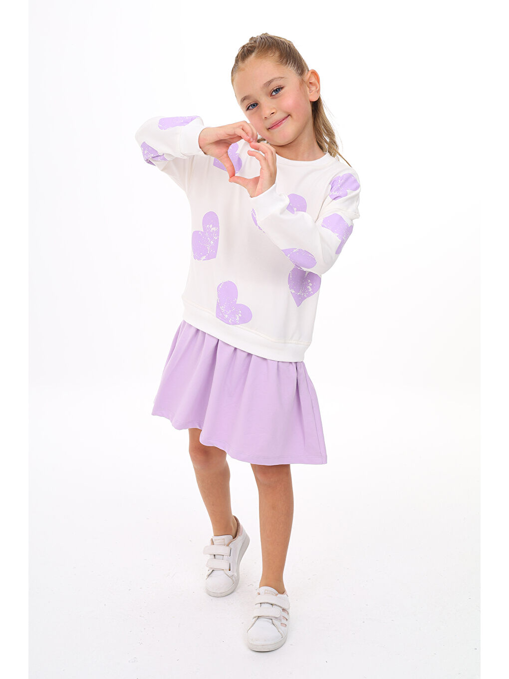 Lila Kız Çocuk Baskılı Elbise-1