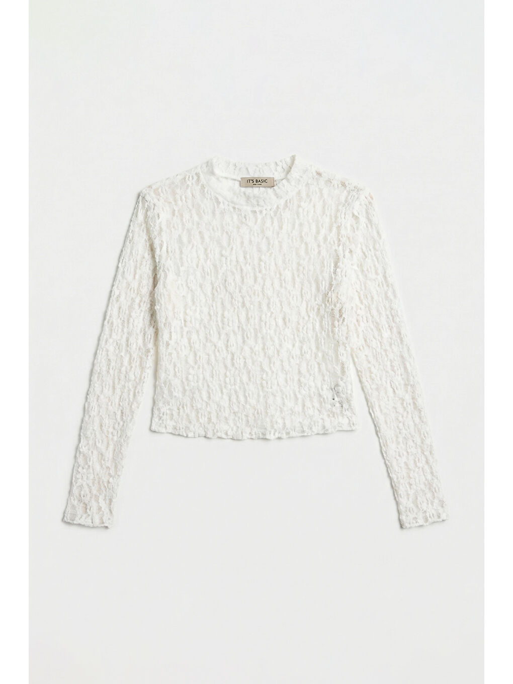 Kadın Ekru Transparan Crop Bluz-2