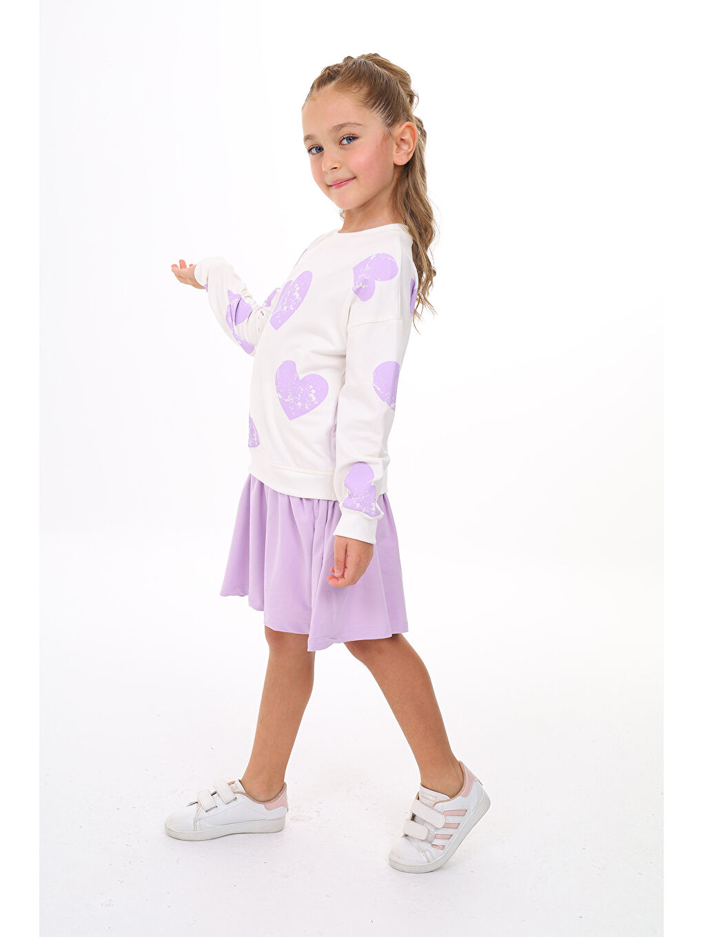 Lila Kız Çocuk Baskılı Elbise-4