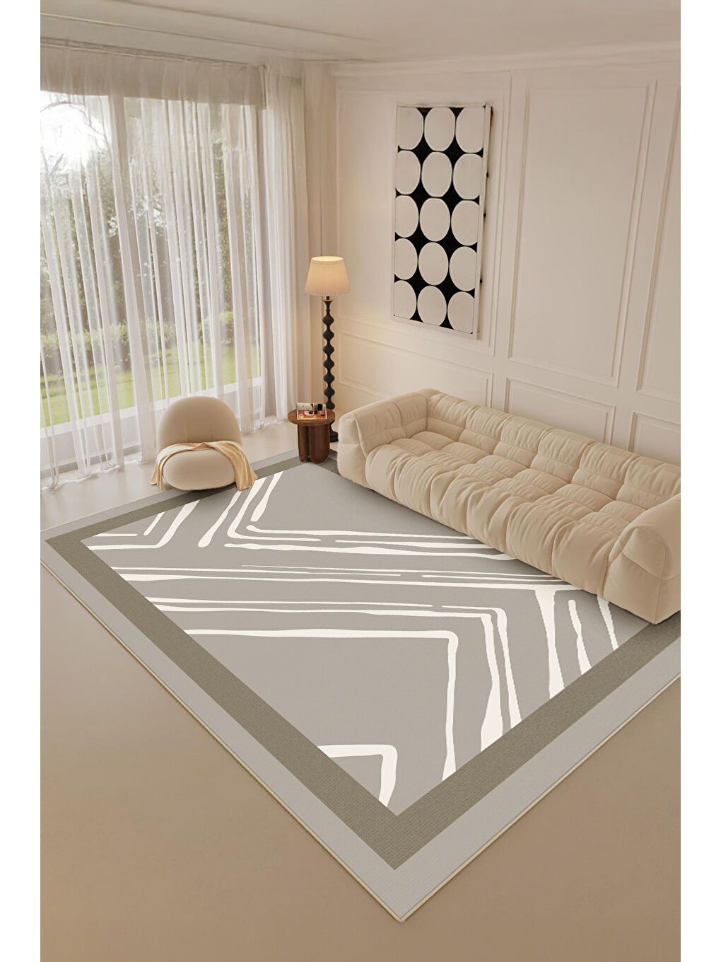 Kahverengi Dekoratif Salon Halısı, Makinada Yıkanabilir, Kaymaz Taban, İnce & Modern Tasarım-1