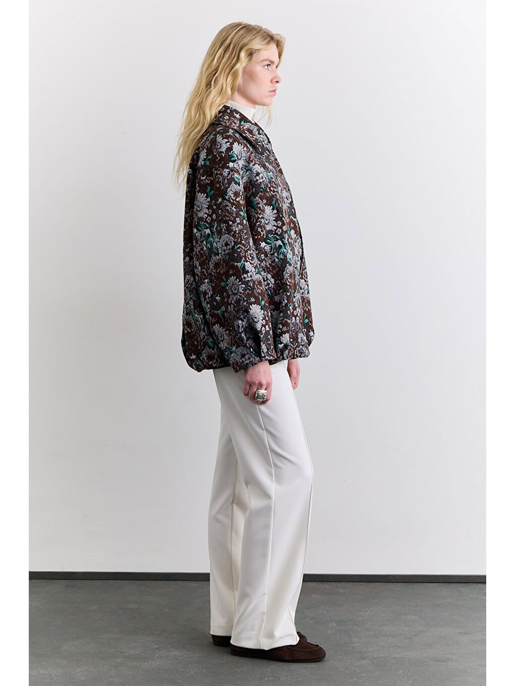 Jakarlı Desenli Tasarım Ceket Kahverengi-3