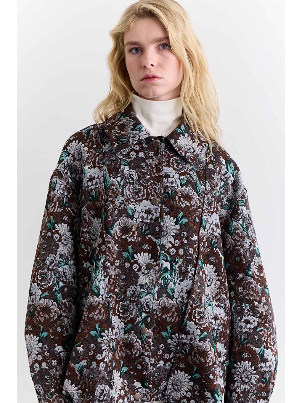 Jakarlı Desenli Tasarım Ceket Kahverengi-4