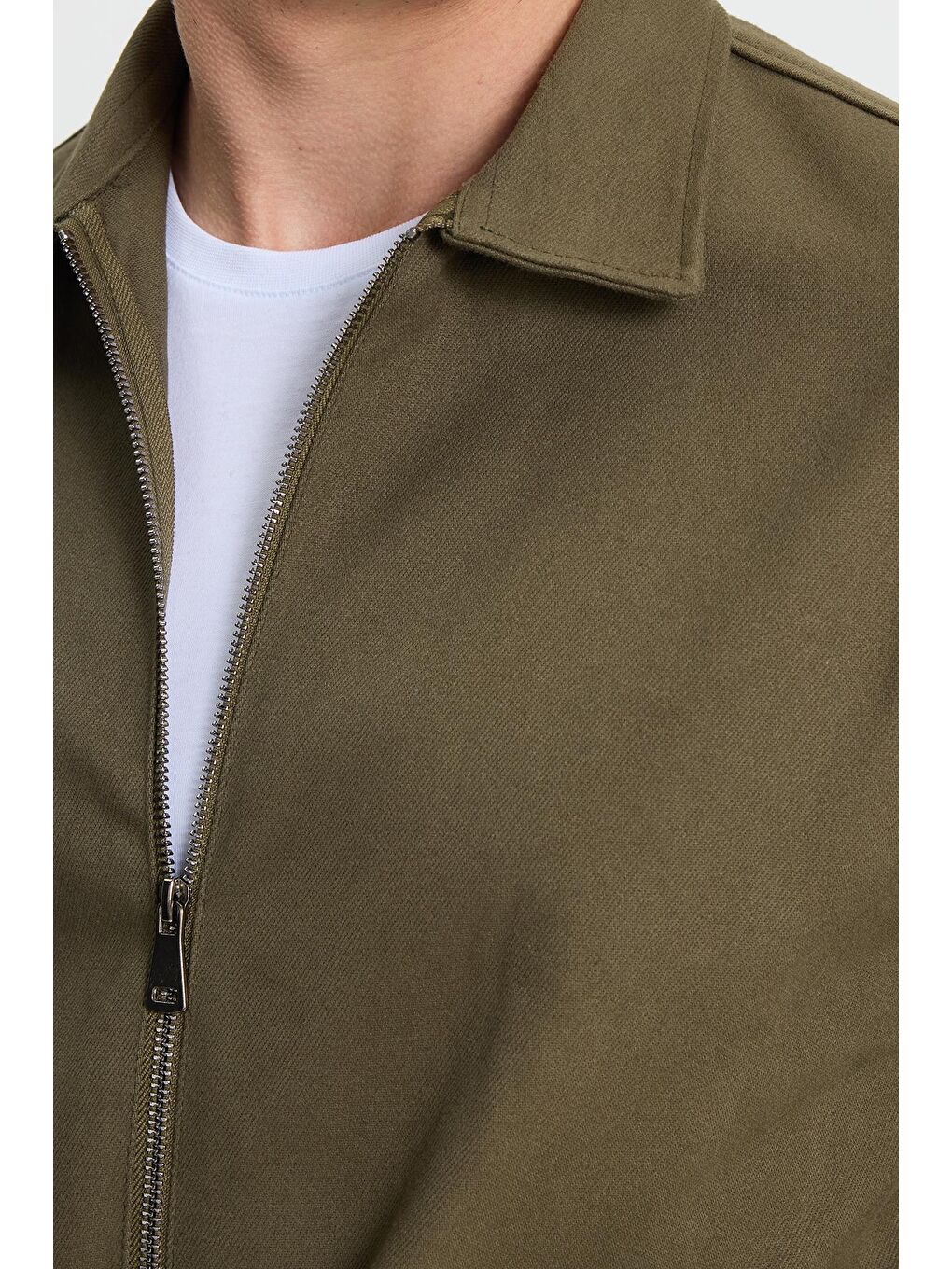 Erkek Relax Fit Rahat Kesim Çift Cep Kapaklı Fermuarlı Beli Lastikli Düz Haki Ceket-6