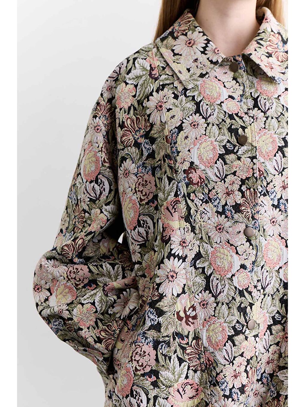 Pembe Jakarlı Desenli Tasarım Ceket Pudra