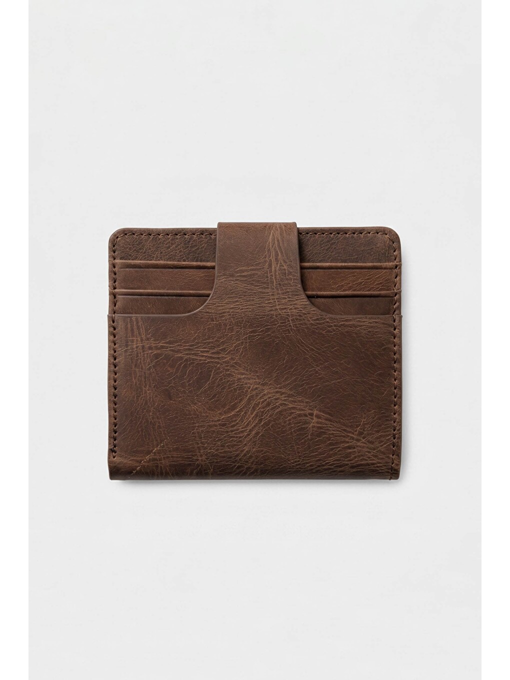 Erkek Hakiki Deri Trifold Çıtçıtlı Klasik Cüzdan Kahverengi-1