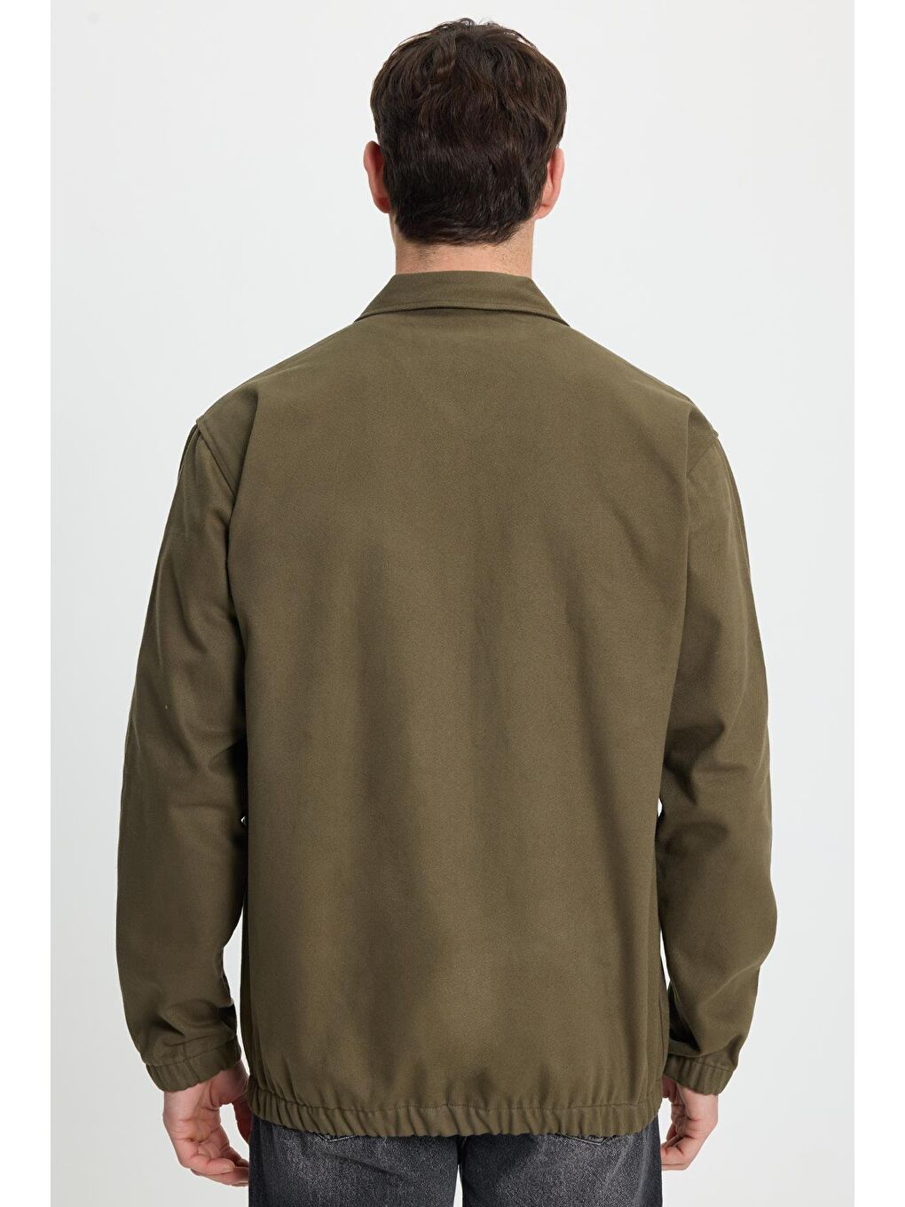 Erkek Relax Fit Rahat Kesim Çift Cep Kapaklı Fermuarlı Beli Lastikli Düz Haki Ceket-7