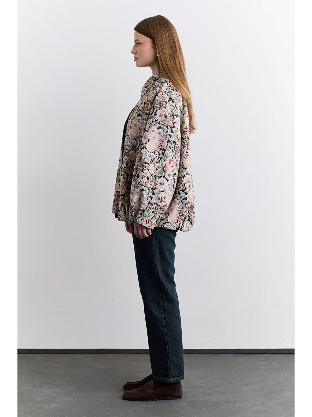 Pembe Jakarlı Desenli Tasarım Ceket Pudra-1