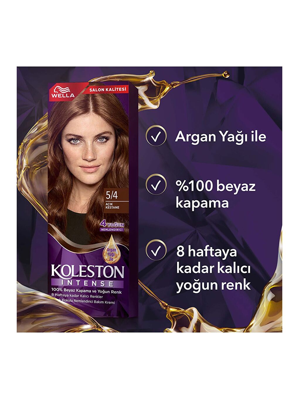 Wella Renksiz Koleston Intense Saç Boyası 5/4 Açık Kestane - Salon Kalitesi - 5