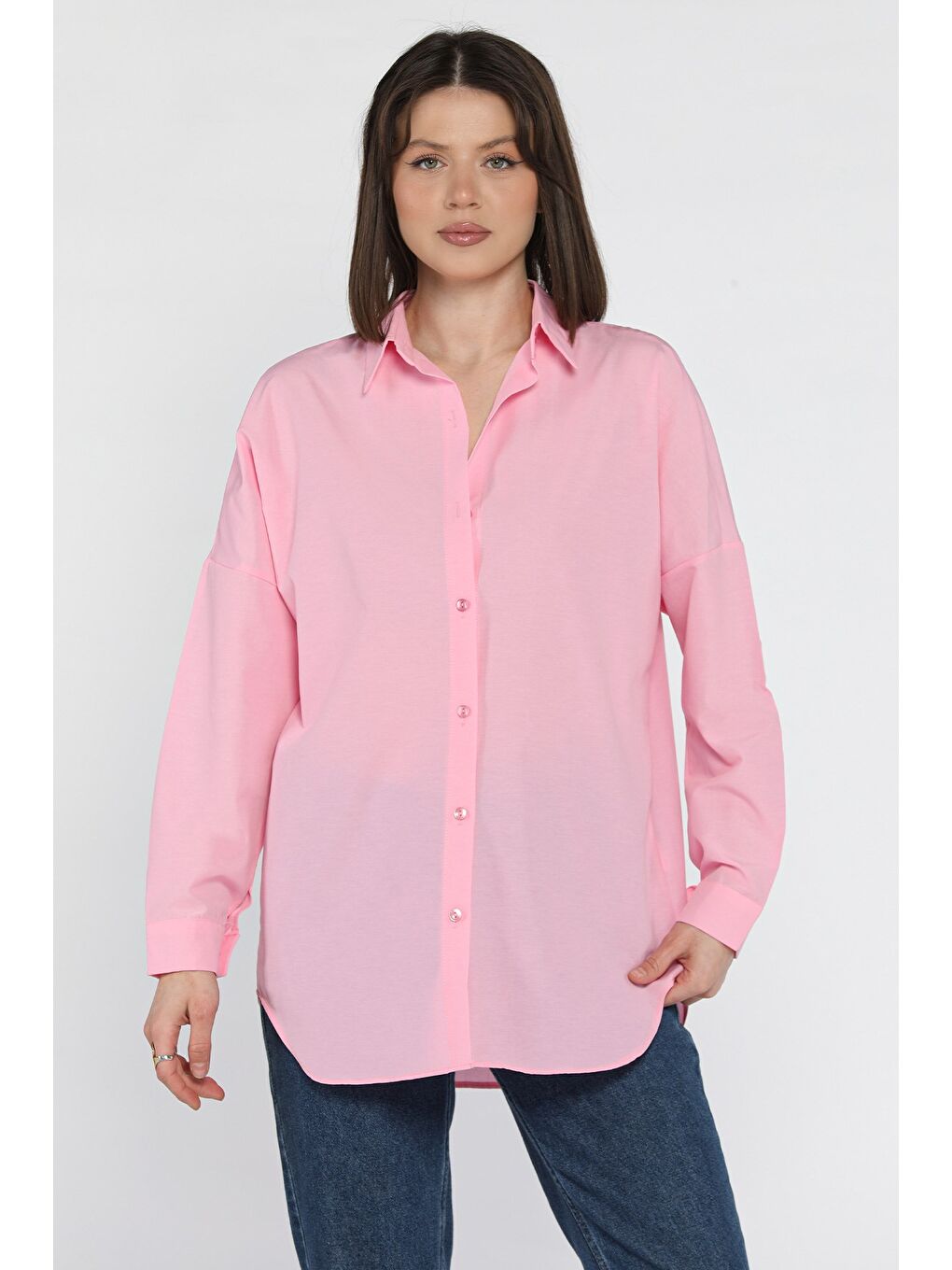 Pembe Kadın Uzun Kol Basic Gömlek