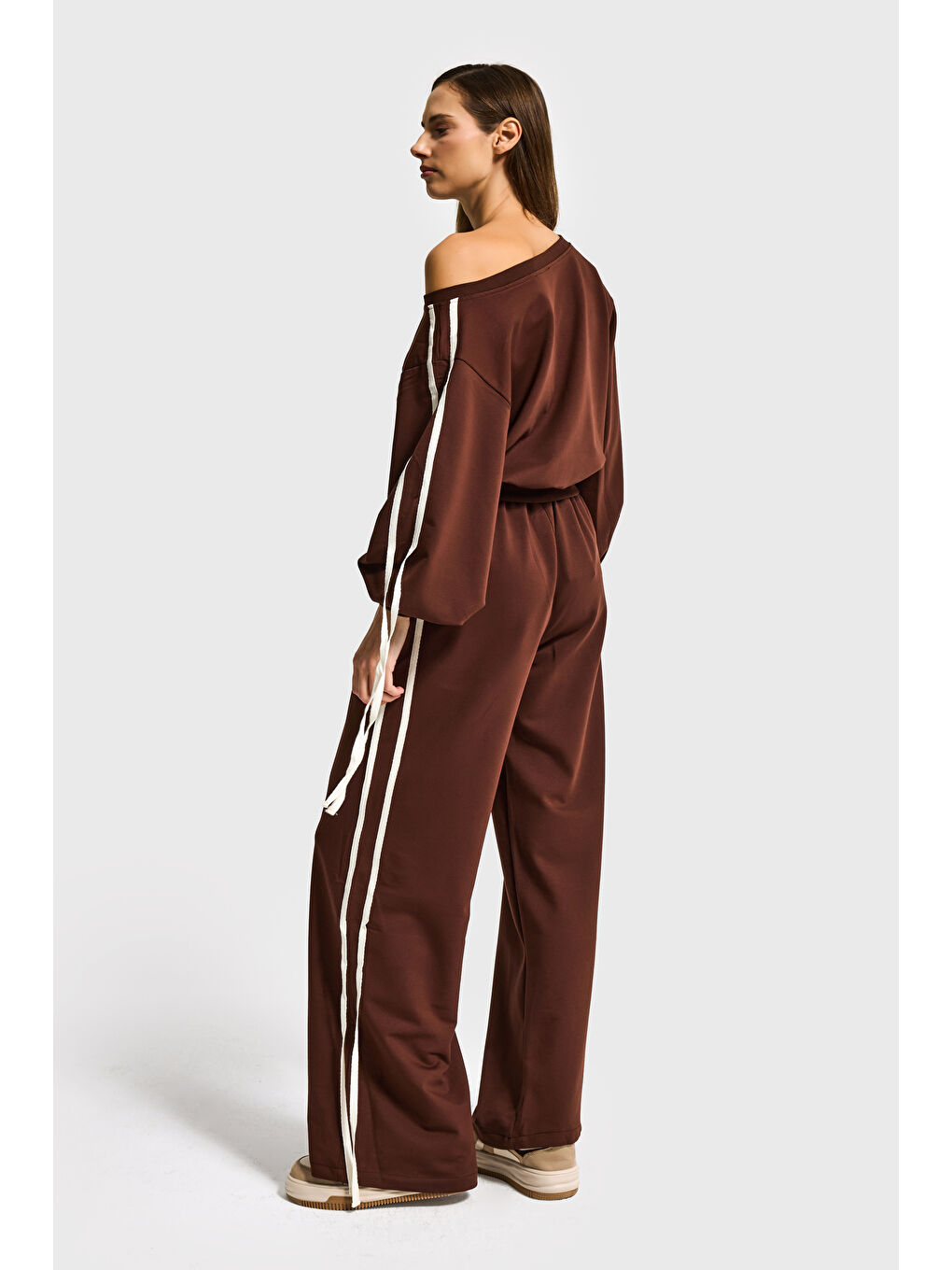 Kadın Kahverengi w5-16 Sweatshirt Eşofman Pantolon 2'li Alt Üst Tasarım Takım-2