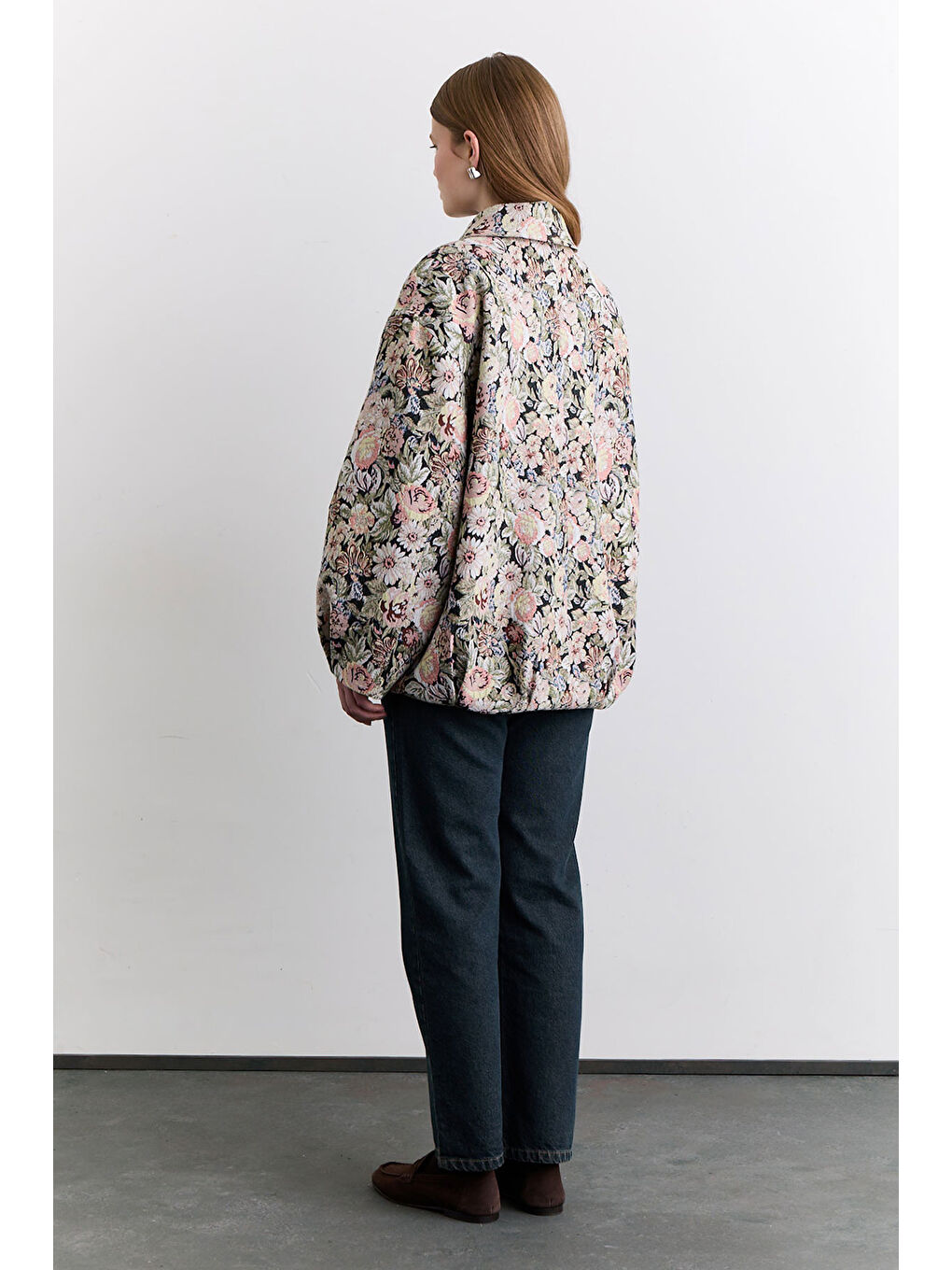 Pembe Jakarlı Desenli Tasarım Ceket Pudra-3