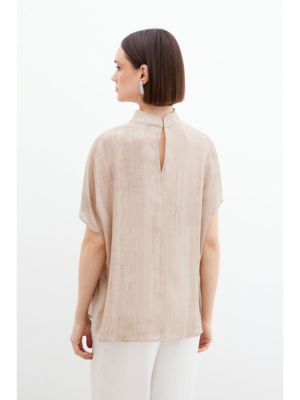 Desenli Salaş Bluz - Bej-5