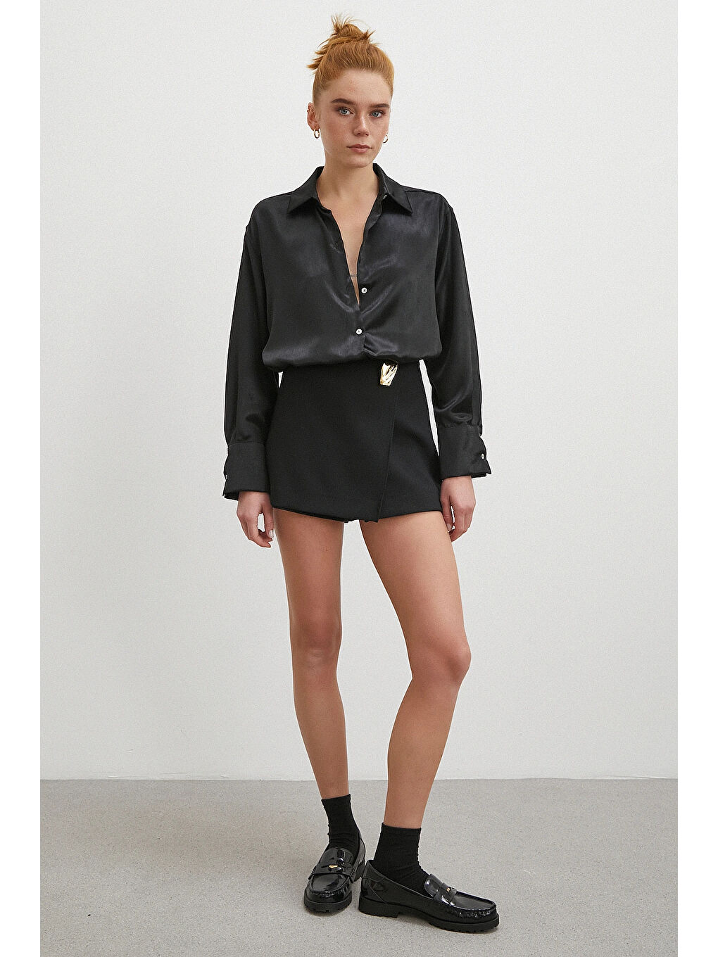 Klasik Saten Gömlek Siyah-1