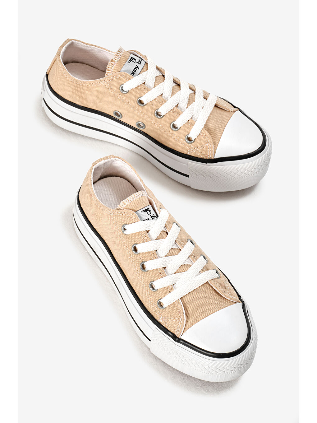 Çocuk Unisex Bej Termo Kalın Taban Bağcıklı Keten Spor Ayakkabı-2