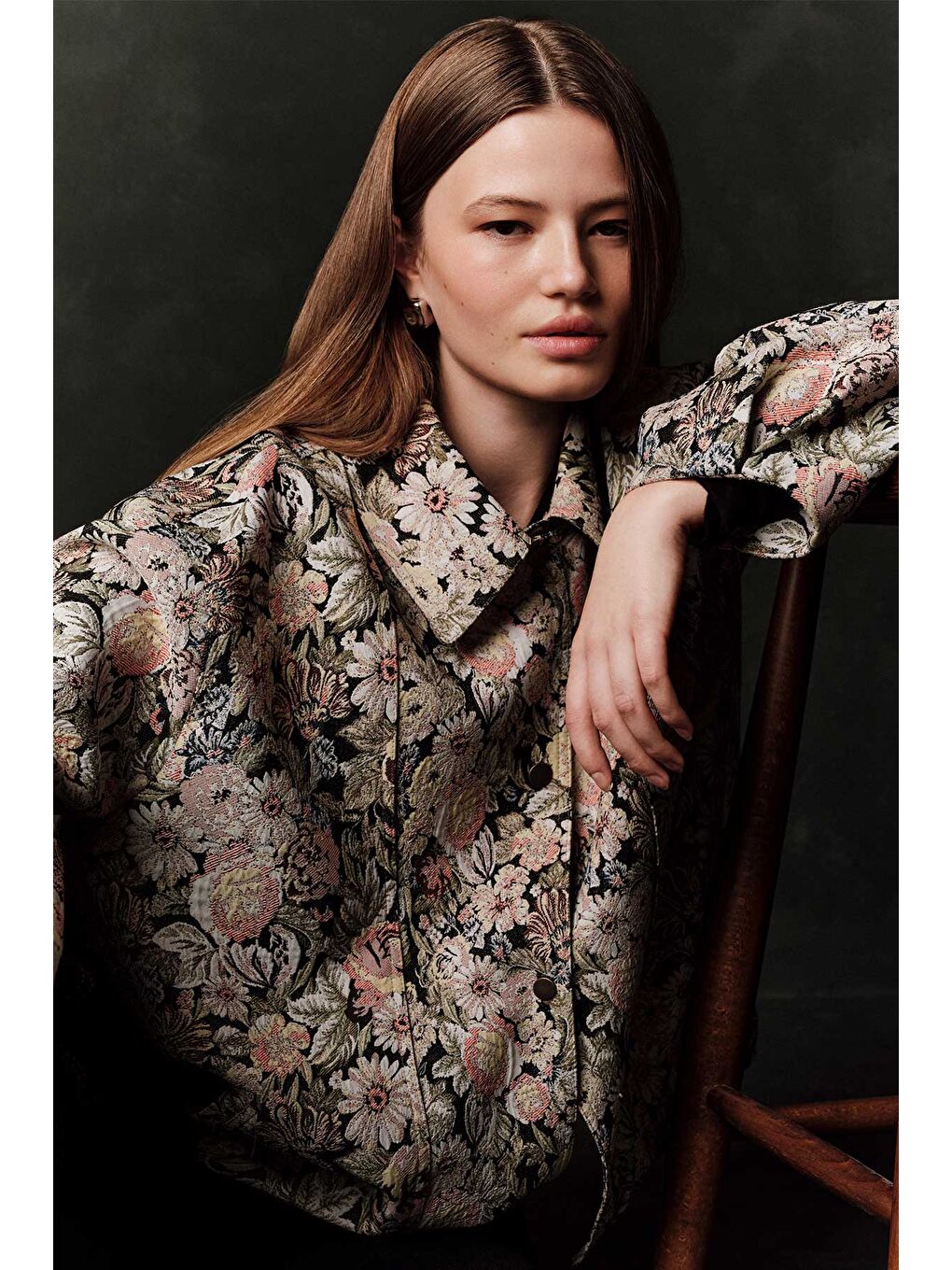 Pembe Jakarlı Desenli Tasarım Ceket Pudra-4