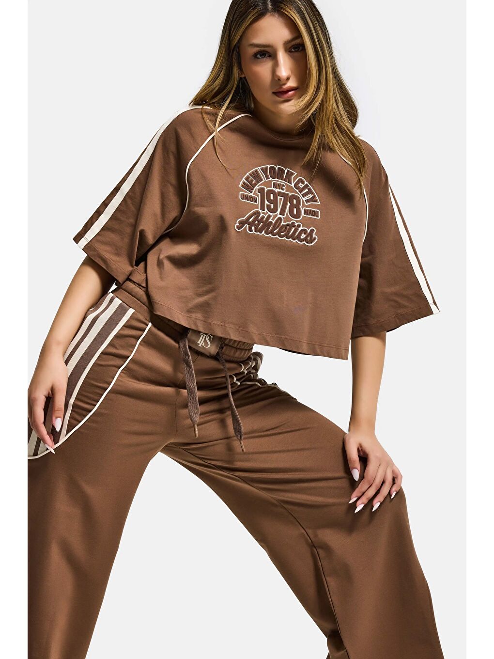 Kahverengi Kadın Kahve s6-16 Alt Üst 2'li Tasarım Takım-2