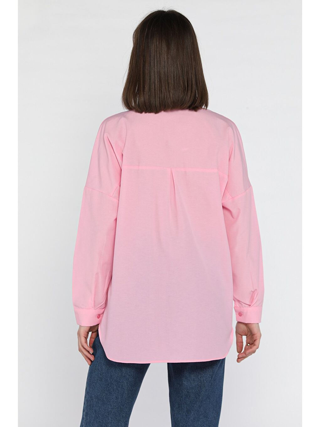 Pembe Kadın Uzun Kol Basic Gömlek-2