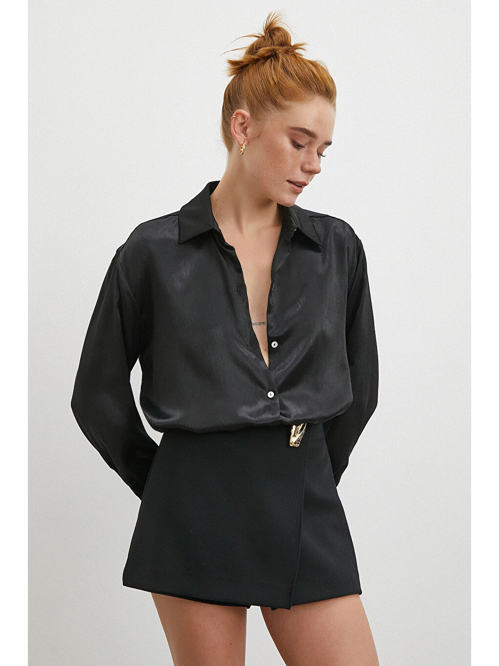 Klasik Saten Gömlek Siyah-2