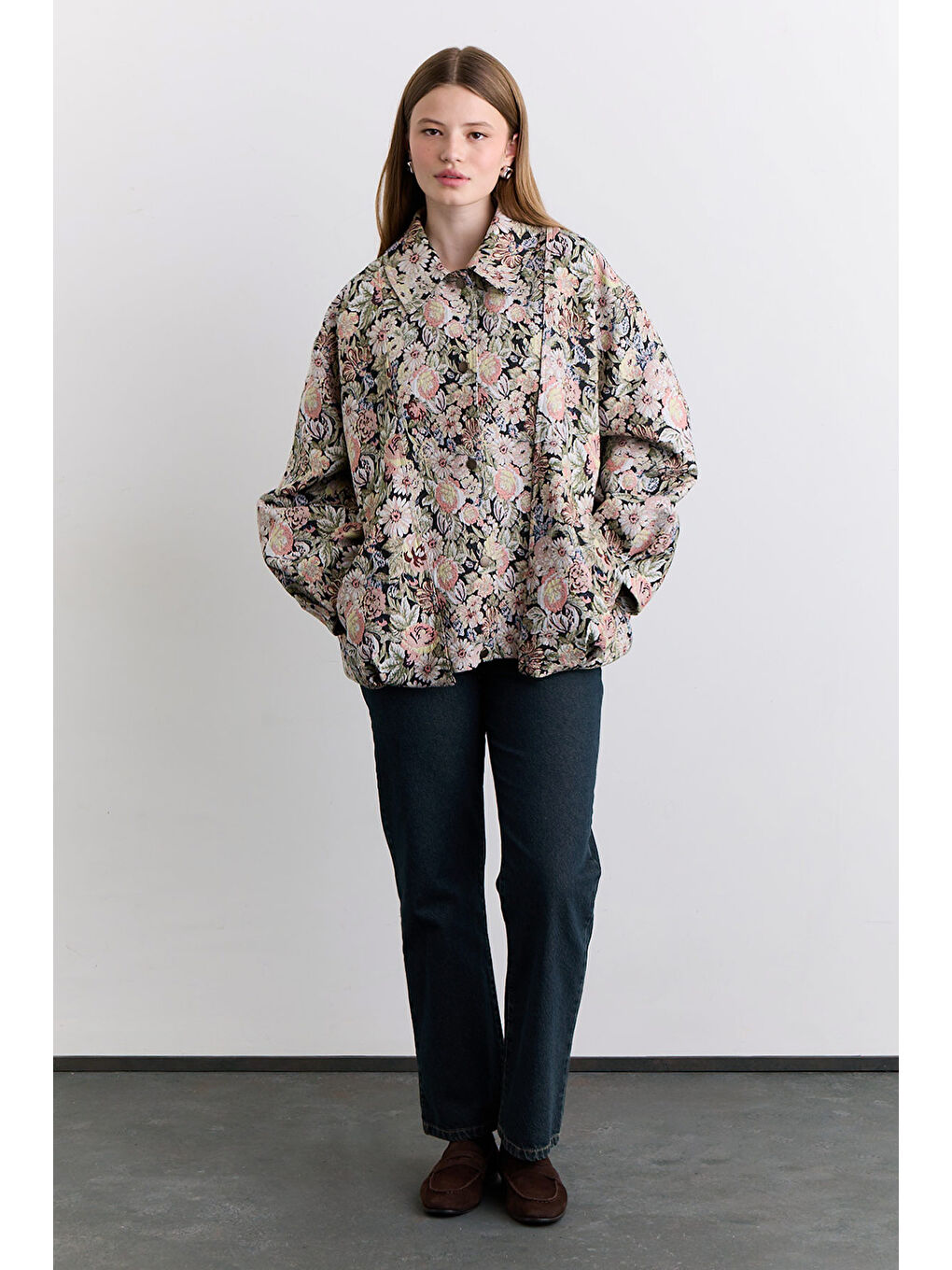 Pembe Jakarlı Desenli Tasarım Ceket Pudra-6