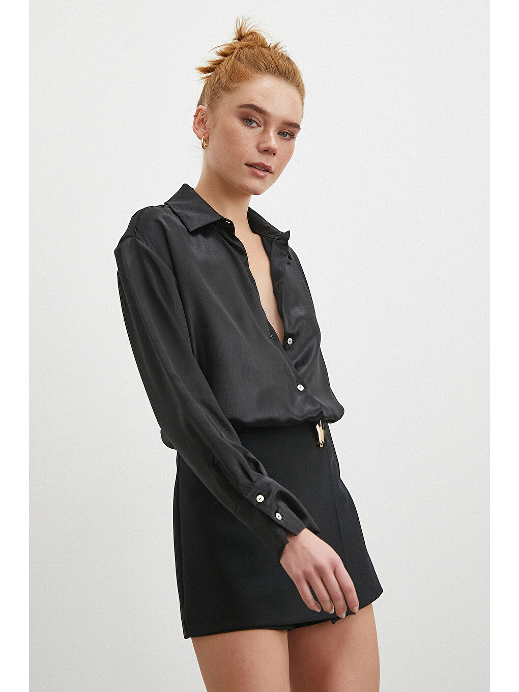 Klasik Saten Gömlek Siyah-3